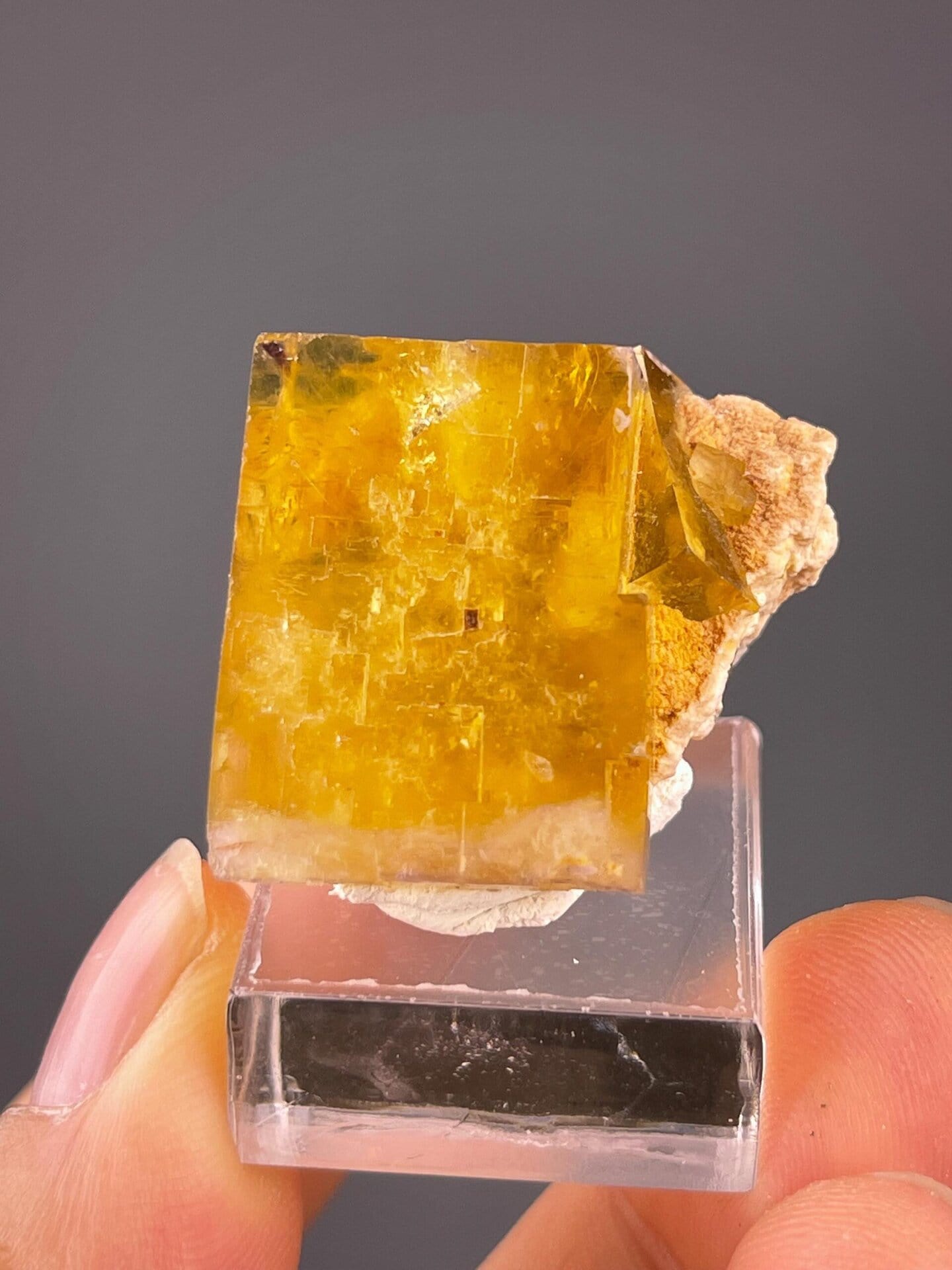 Yellow fluorite cube on matrix from Beijing, China