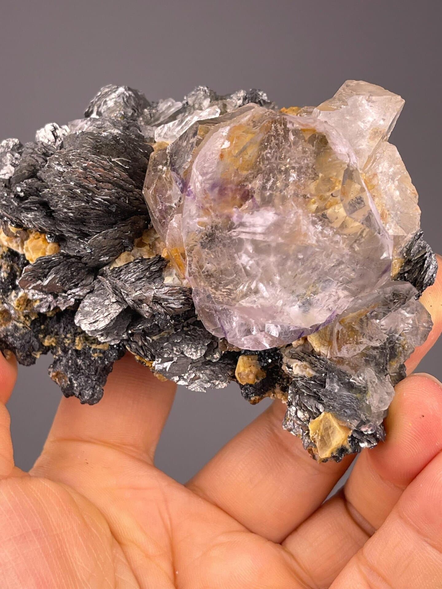 Phantom fluorite with marcasite measuring 3.2×2.6×1.6 inches