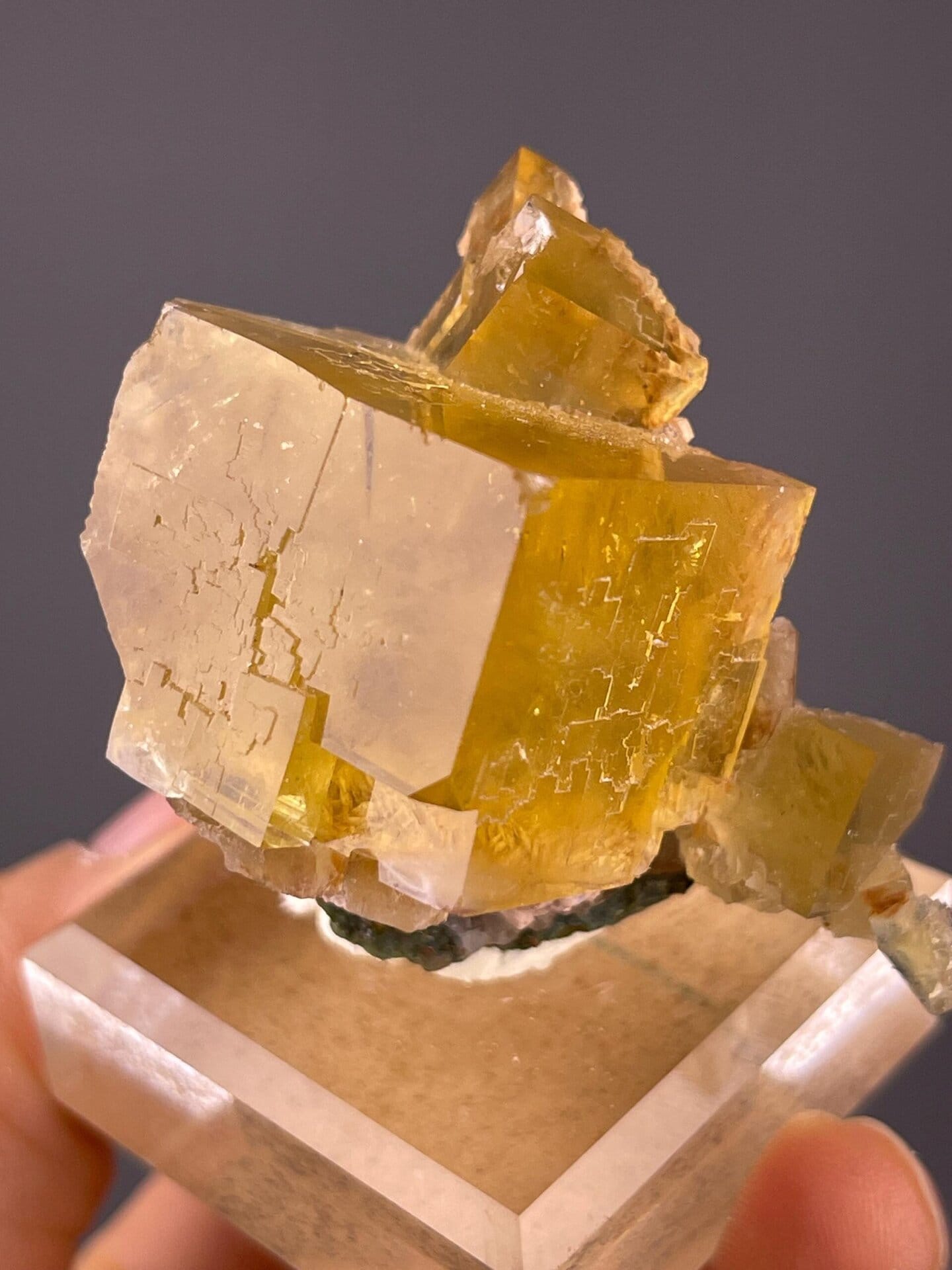 Top view of yellow cubic fluorite from Beijing locality