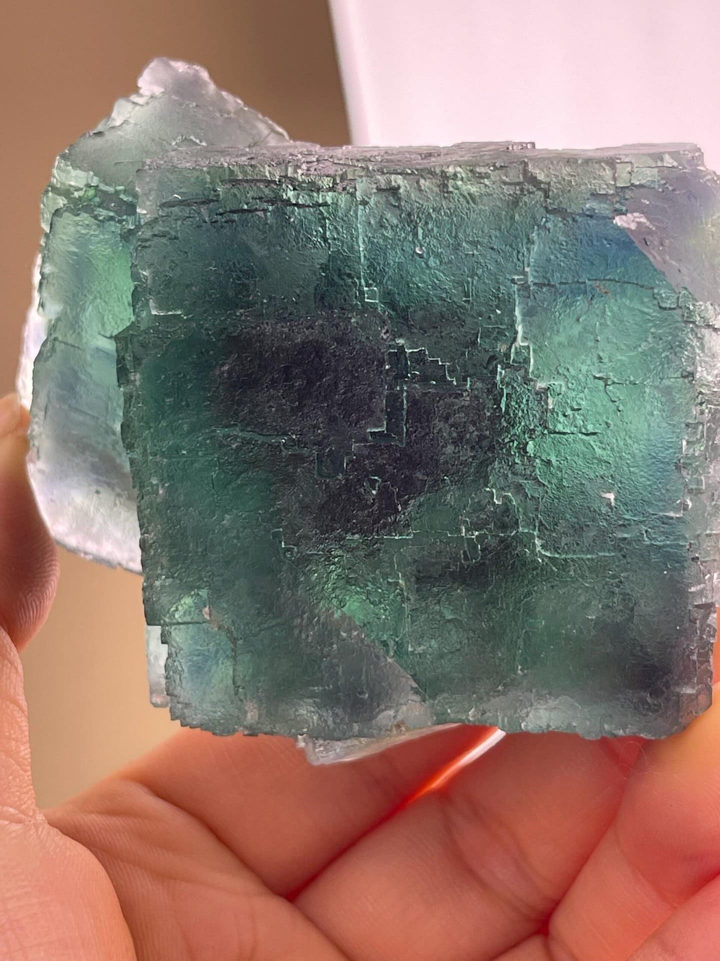 Green fluorite cluster measuring 2.8×2.6×1.5 inches