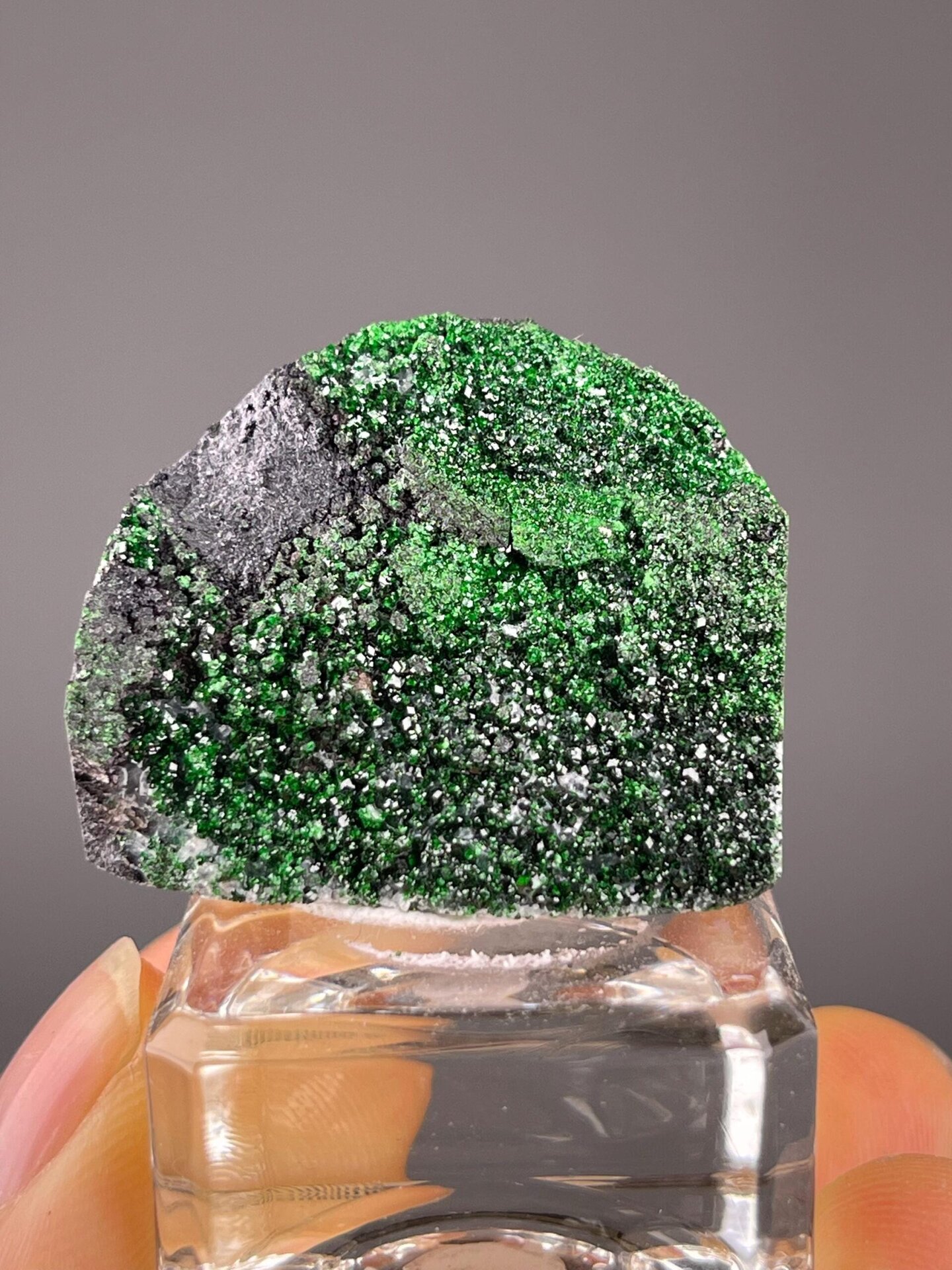 Green grossular garnet crystal cluster from Tanzania