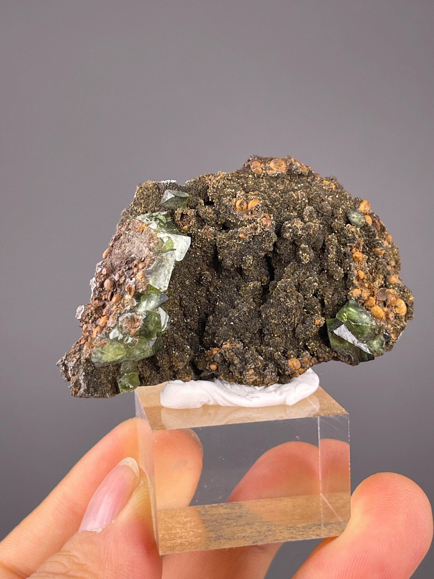 Raw grossular garnet cluster measuring 1.3×0.7×1.0 inches