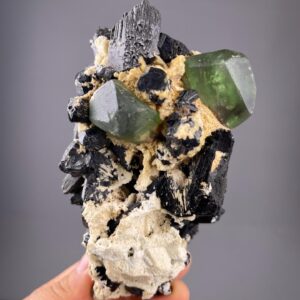 Black Tourmaline and Green Fluorite Cluster - Raw Mineral Beauty - Earthly Origins - Healing and Decorative Use
