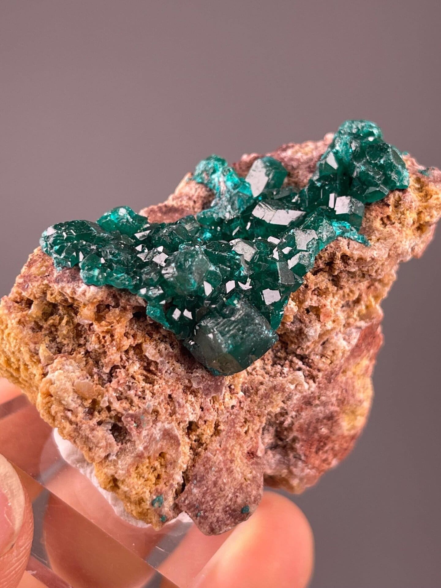 Dioptase crystal cluster with emerald-green color from DRC