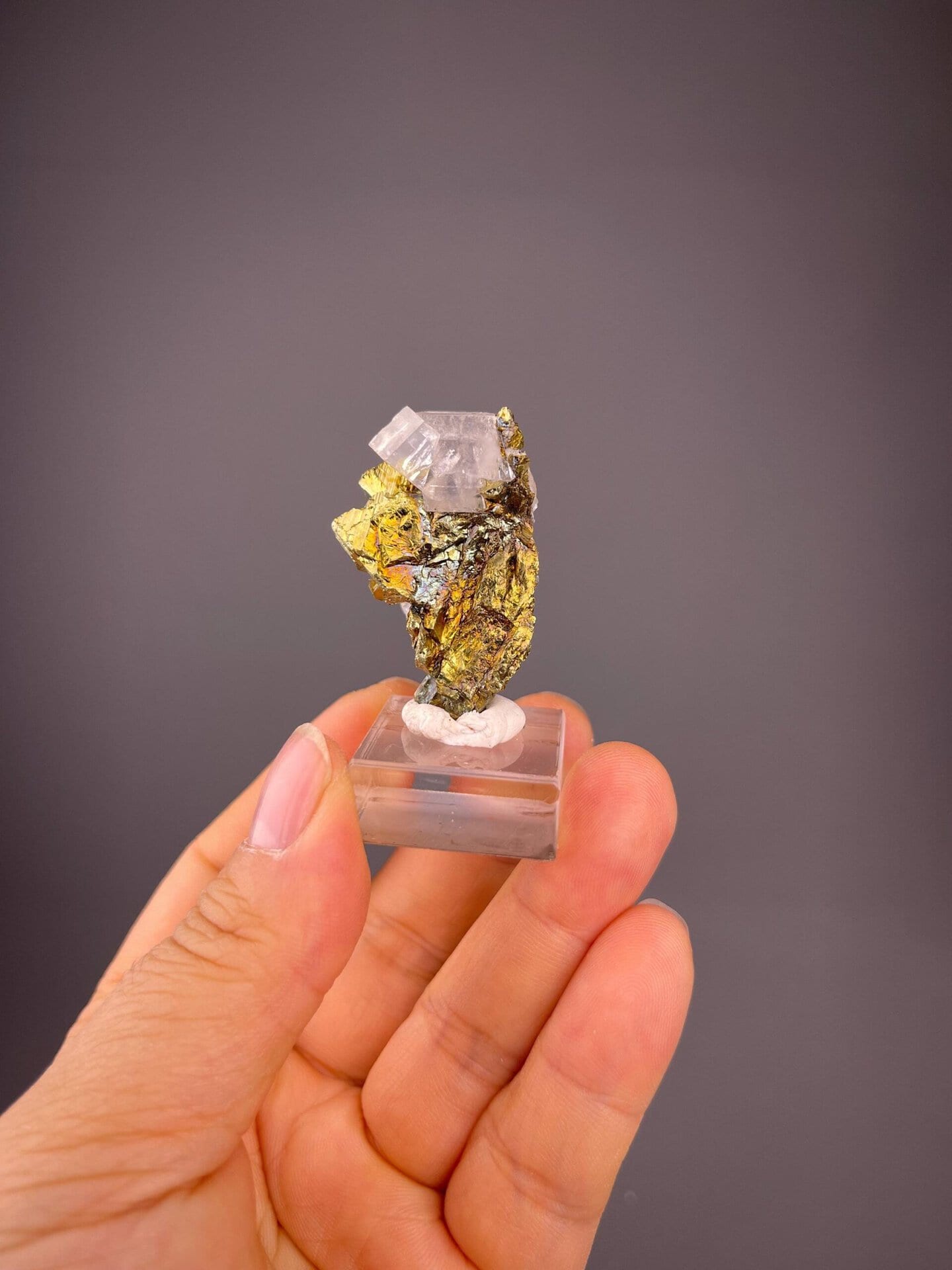 Side view of pyrite calcite combination specimen from Hubei