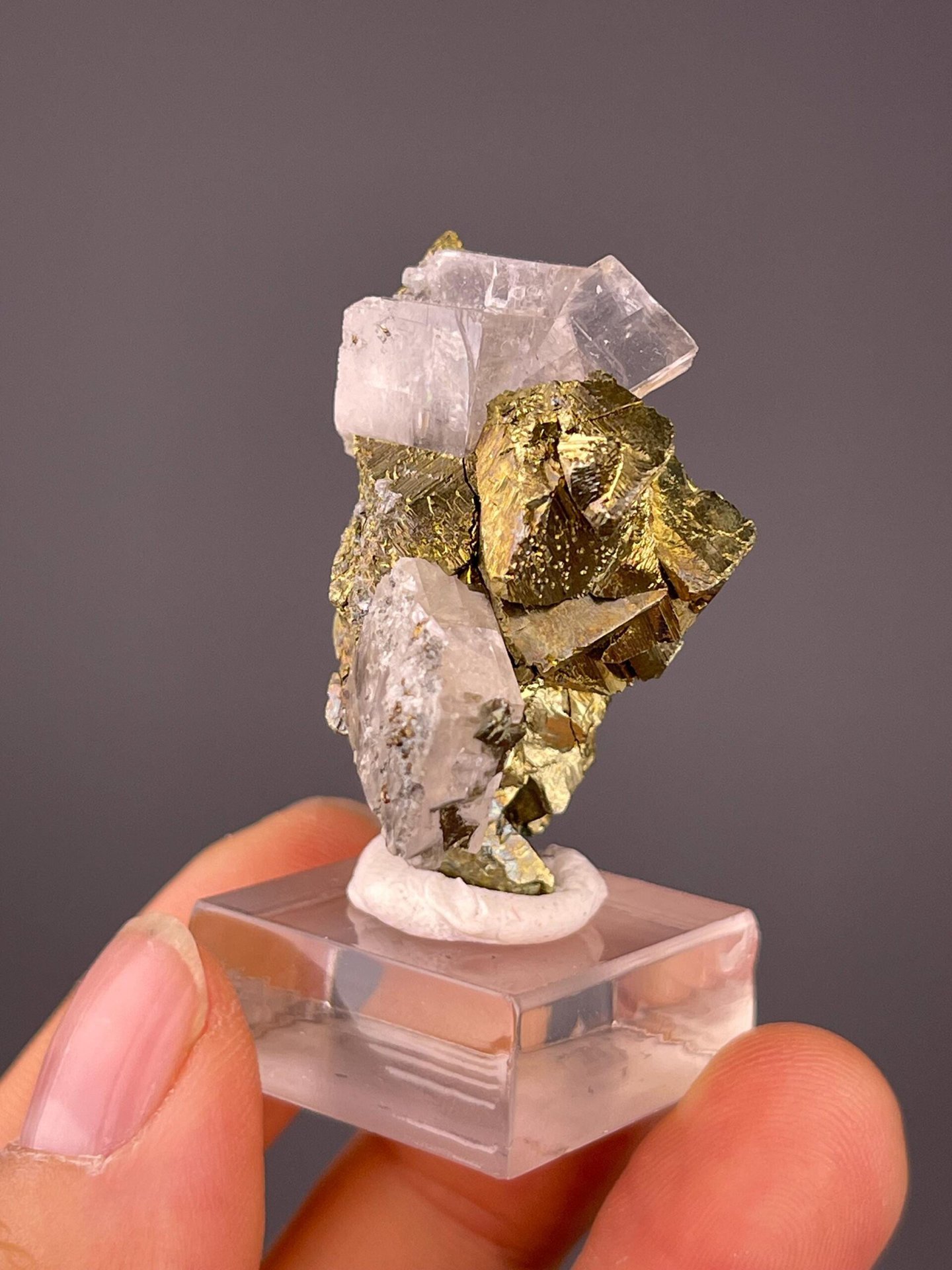 Front view of combined pyrite calcite cluster from Daye