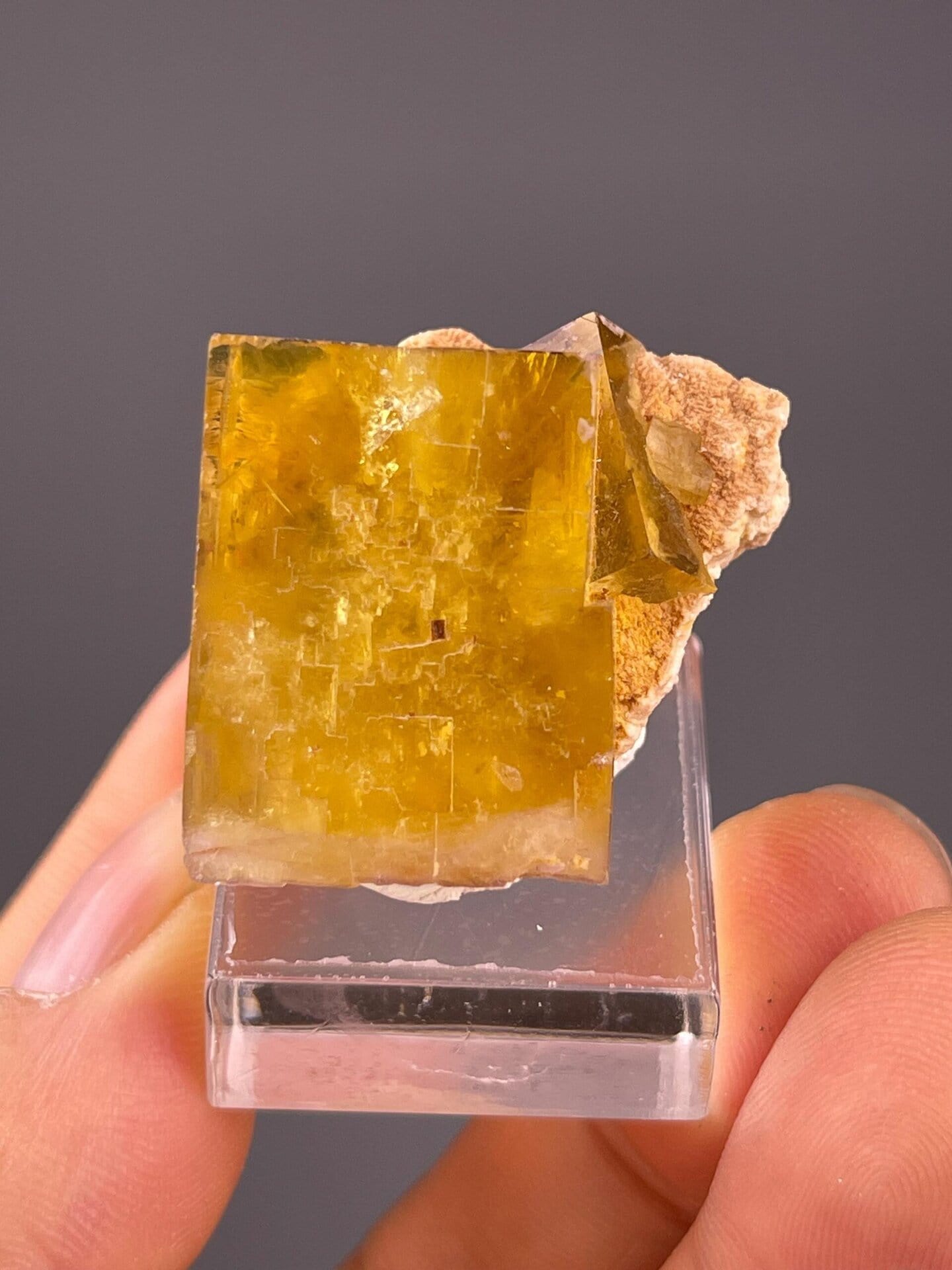 Scale view of 1.2x1.0x0.8 in fluorite cube specimen
