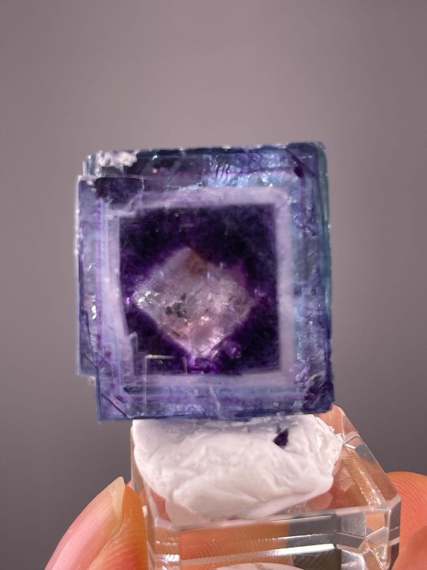 Rare fluorite with crystal-in-crystal natural inclusion