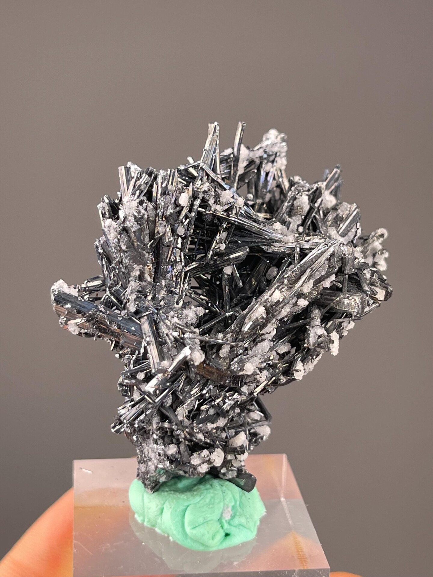 Stibnite with calcite measuring 1.5×1.0×1.1 inches