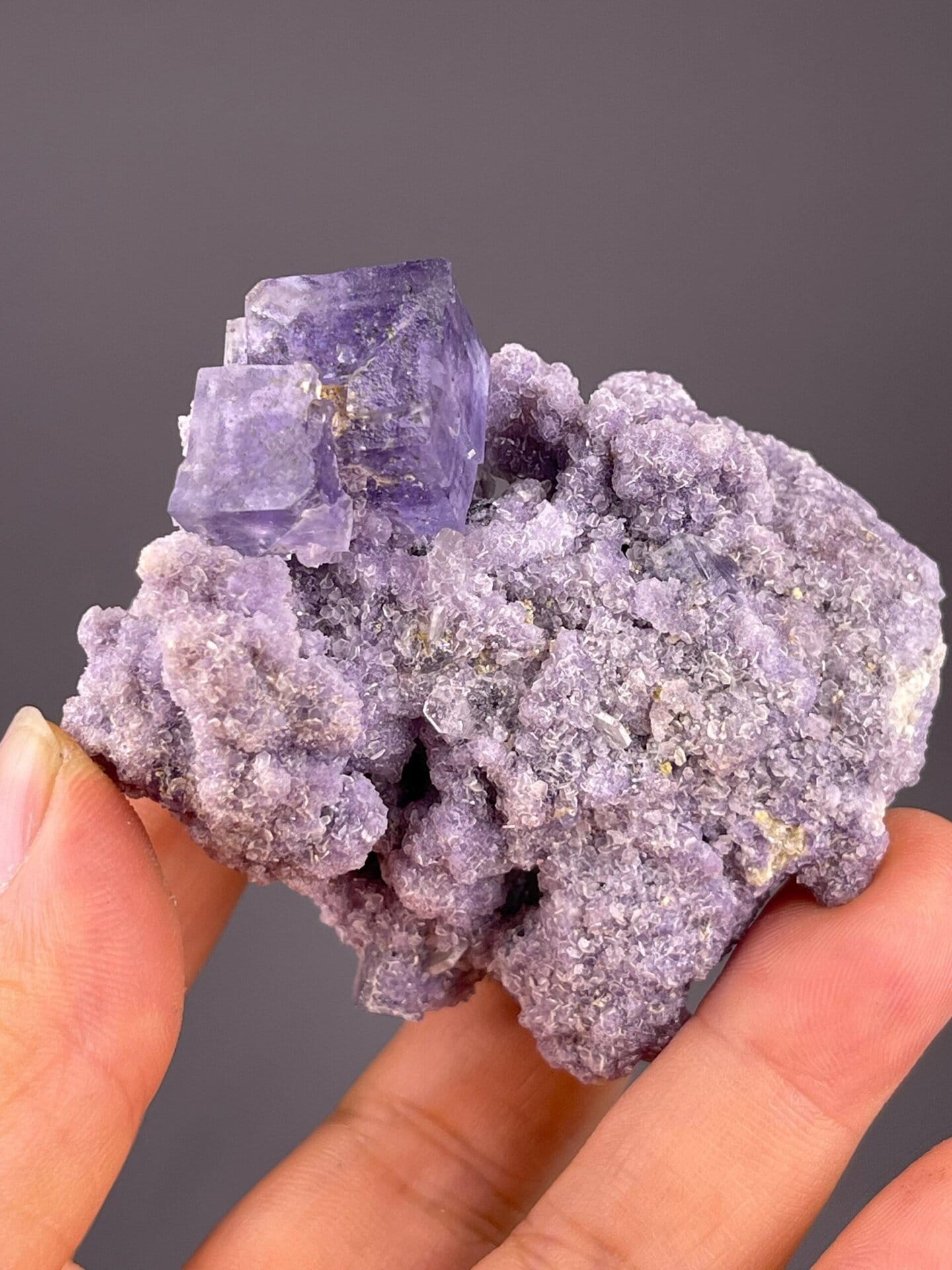 Fluorite and mica cluster measuring 2.3×2.0×1.4 inches