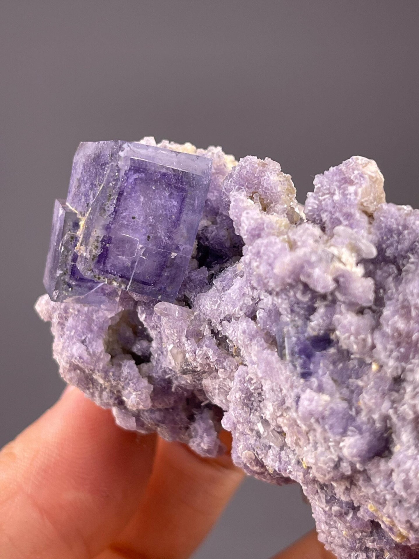 Purple fluorite with mica, 3.7 oz, vitreous luster