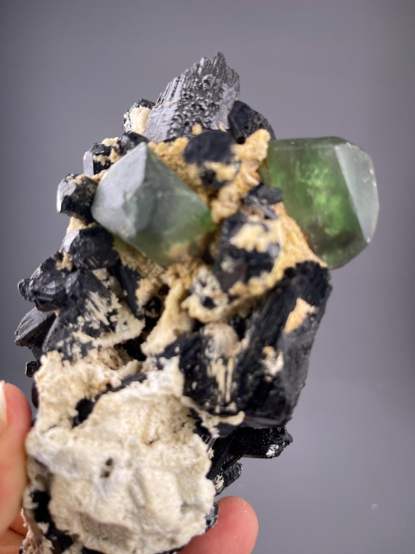 Collector tourmaline and green fluorite cluster from Namibia