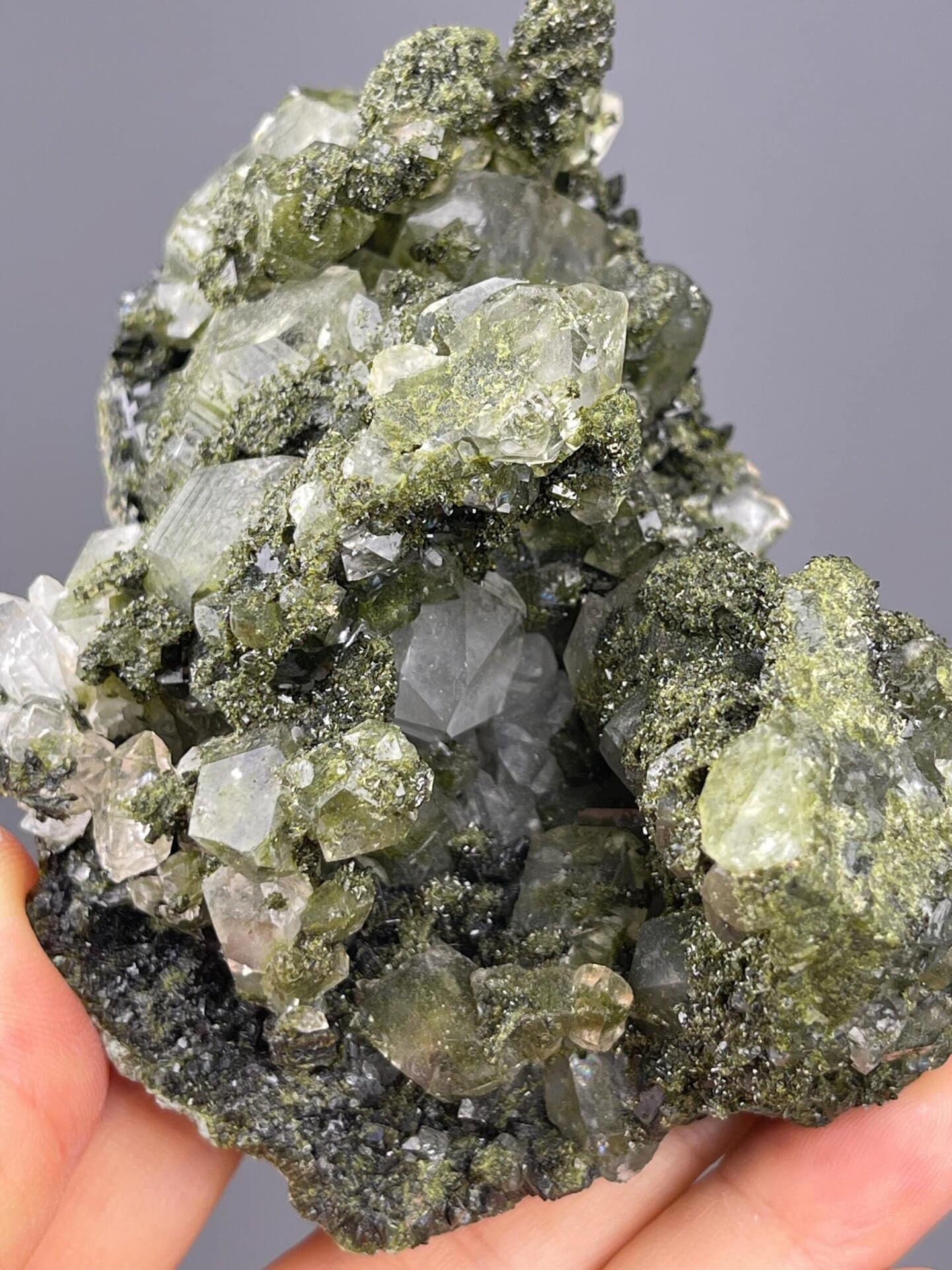 Quartz with vibrant green chlorite phantom inclusions, Turkey