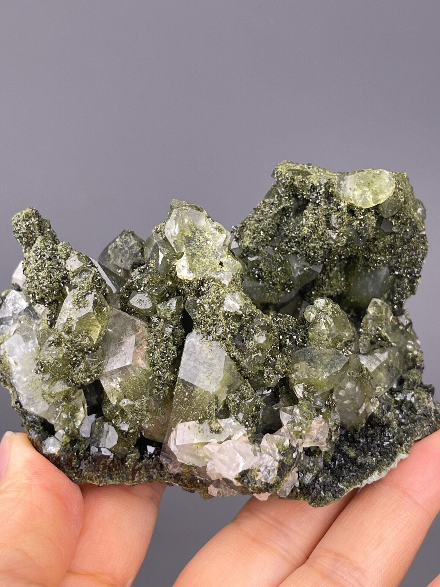 Chlorite phantom quartz crystal from Turkey with green inclusions