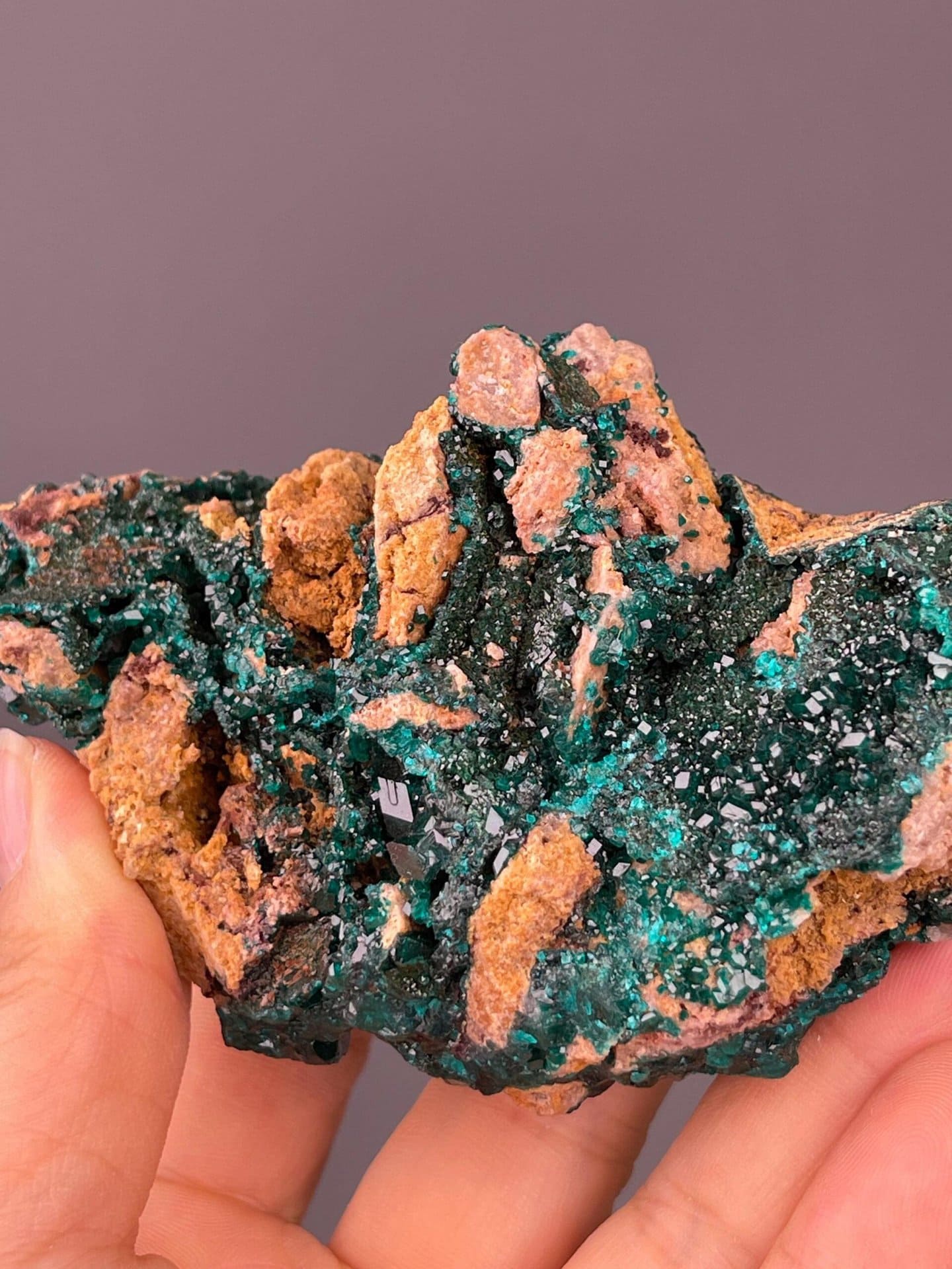 Dioptase on matrix from Morocco with vivid emerald-green crystals