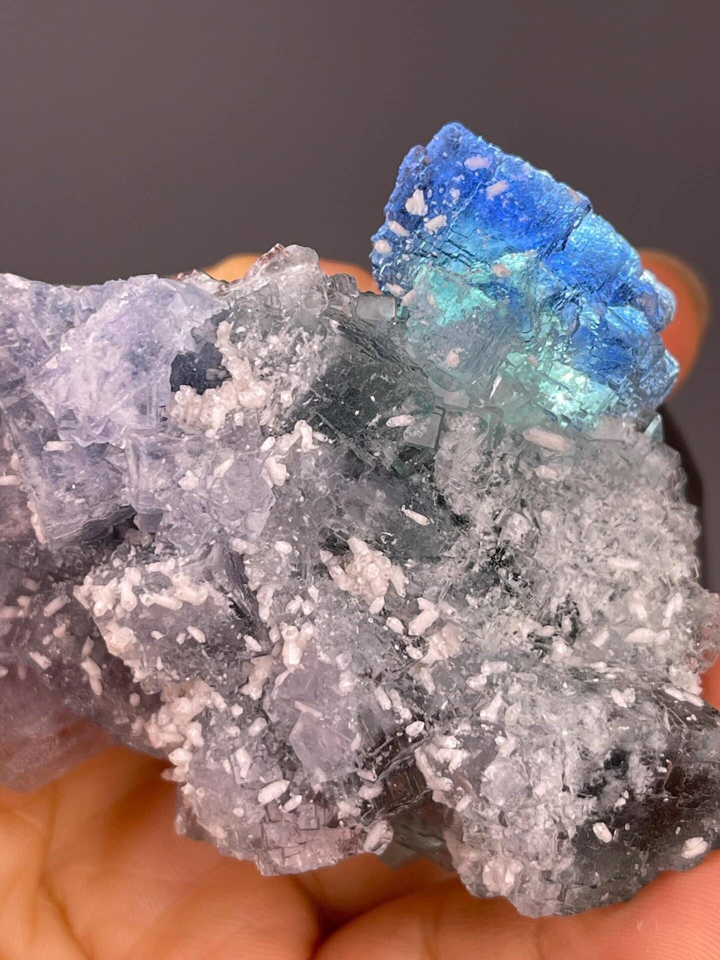Multicolor fluorite specimen measuring 2.4×2.1×1.2 inches