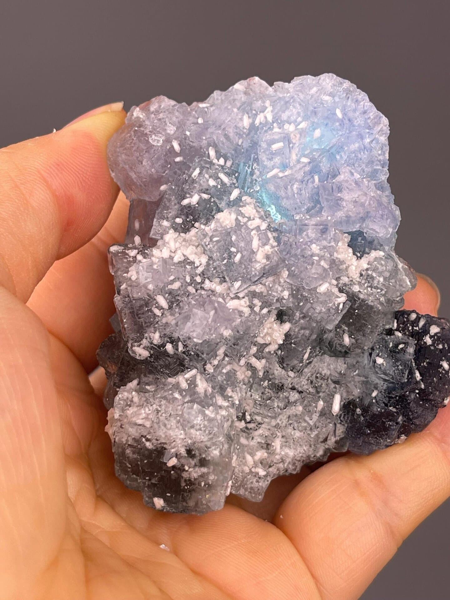 Fujian fluorite with characteristic multicolor crystal growth