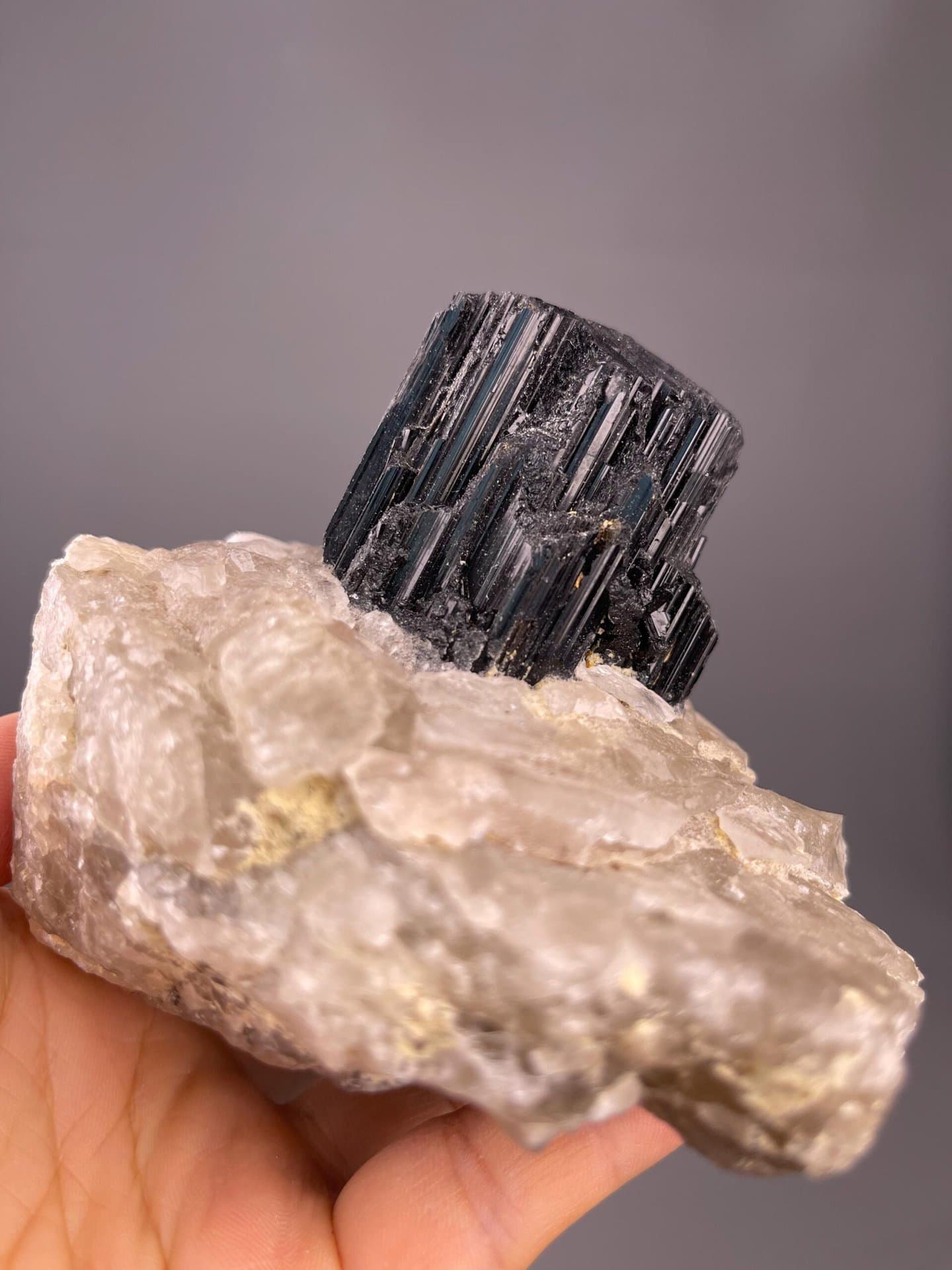 Display-grade black tourmaline with smoky quartz, substantial weight