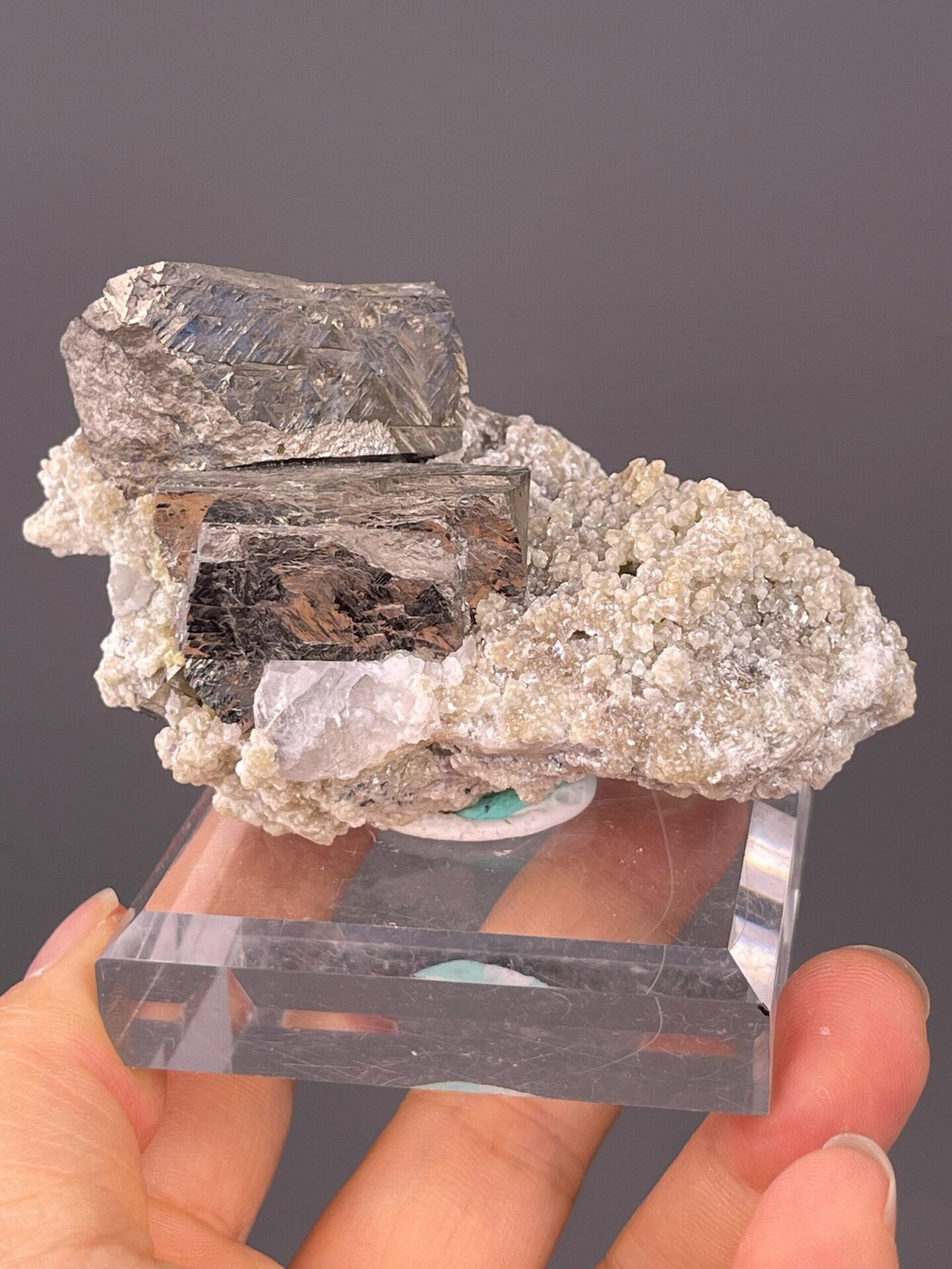 Collector chalcopyrite and quartz specimen with metallic luster