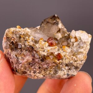 Smoky Quartz and Garnet Crystal Cluster - Unique Dolomite Matrix - Natural Mineral Specimen - Ideal for Collectors