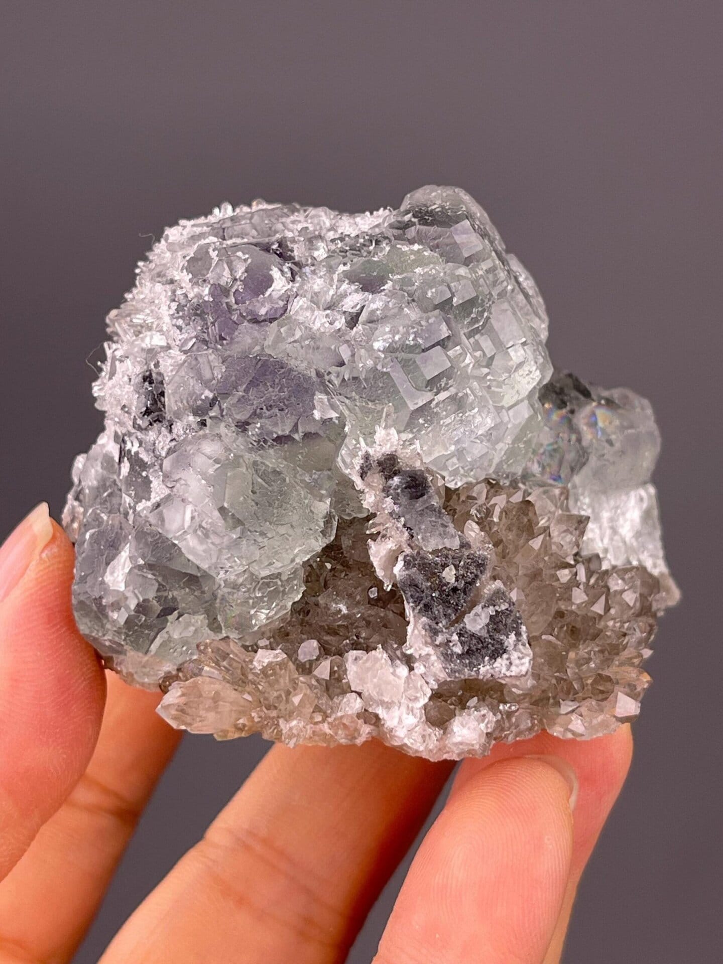 Green fluorite in spherical aggregates on quartz matrix from Fujian, China