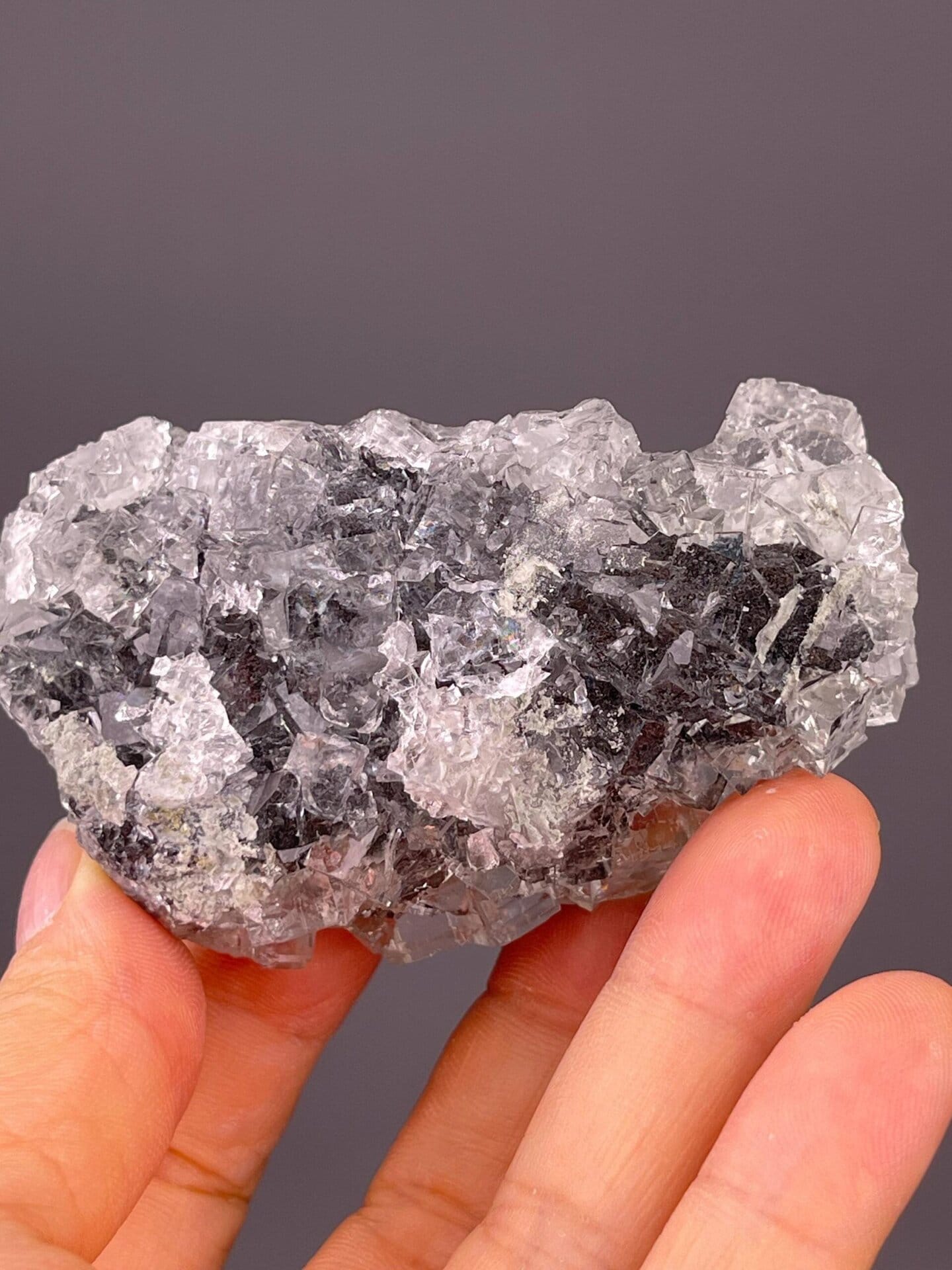 Transparent fluorite with sharp isometric cubic geometry