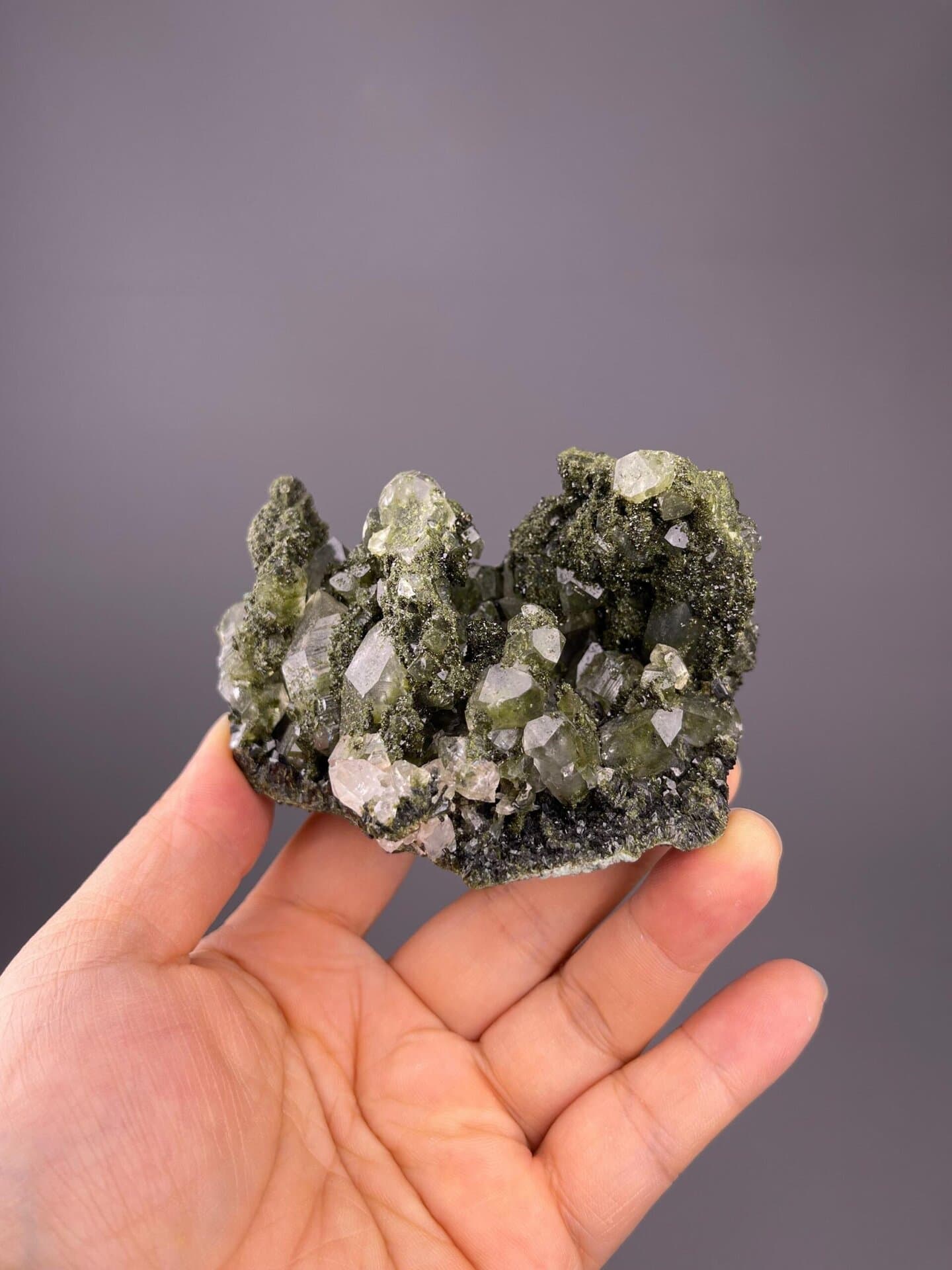 Chlorite phantom quartz measuring 3.1×2.3×1.9 inches