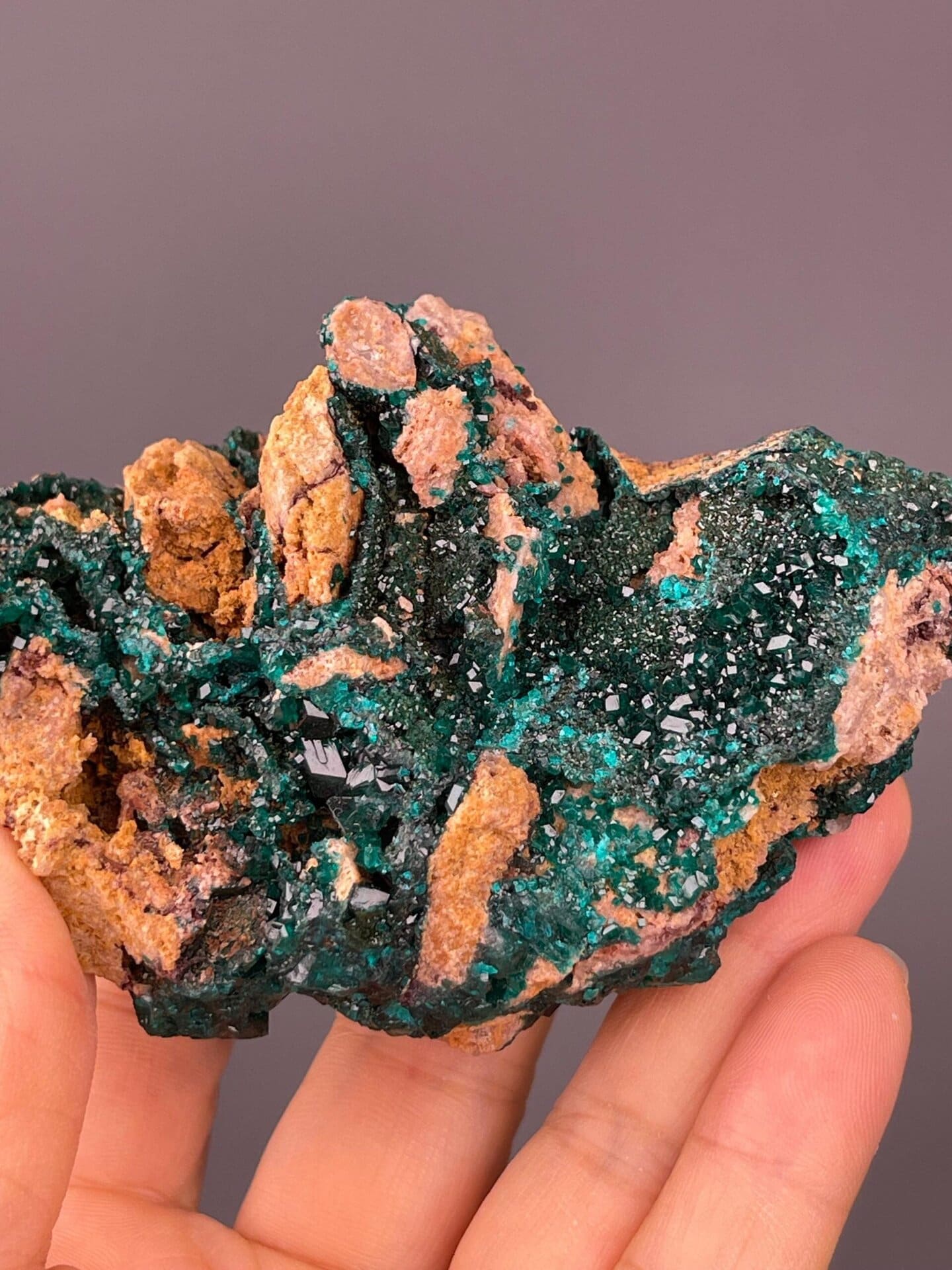 Dioptase specimen measuring 4.0×1.5×2.3 inches
