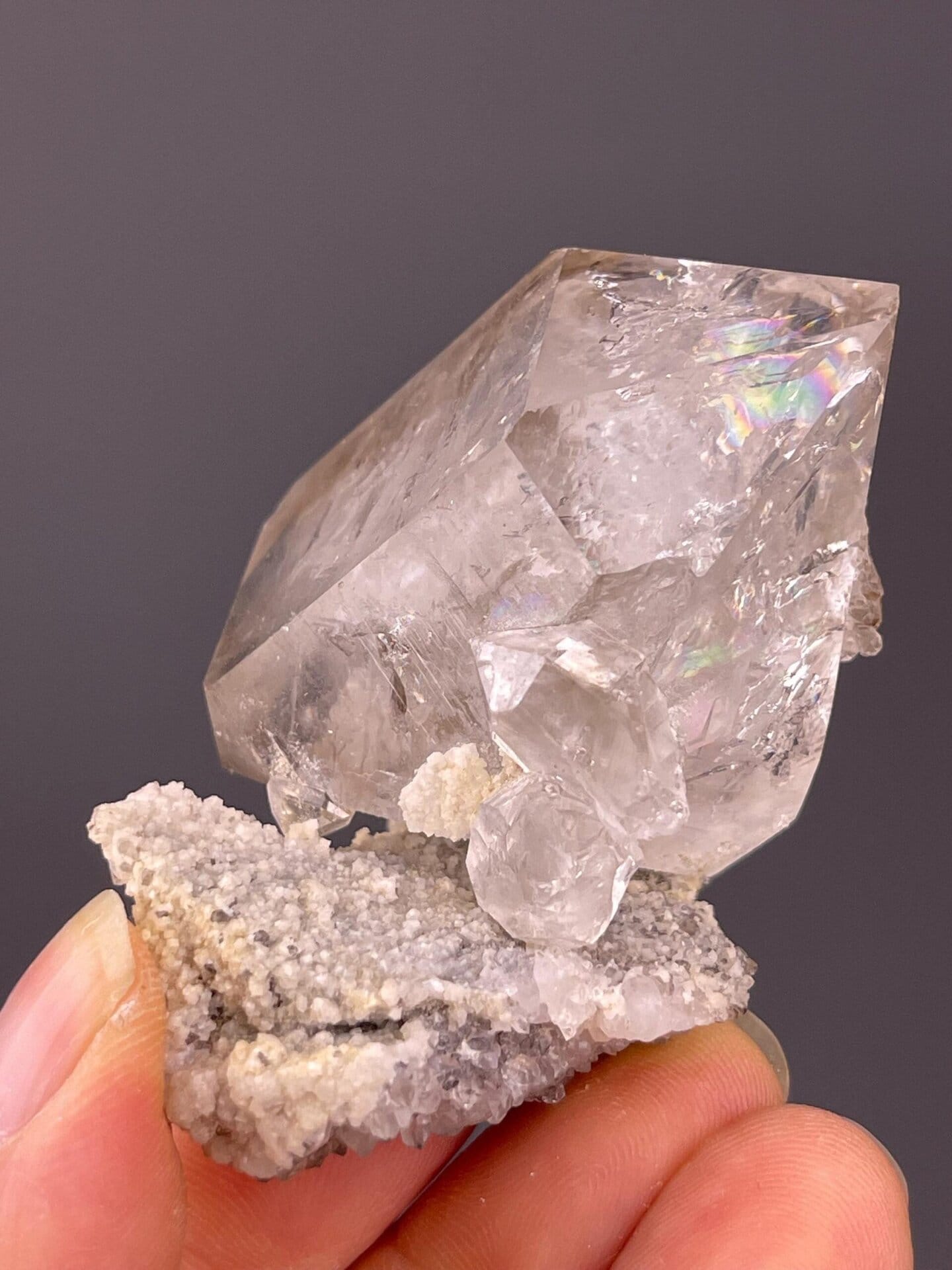 Complex elestial quartz with internal skeletal structure visible