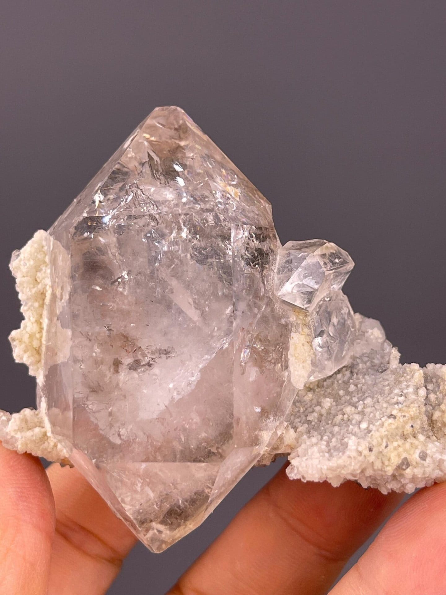 Quartz with elestial growth featuring stepped crystal faces
