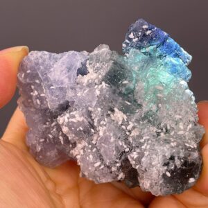 Fluorite Crystal Specimen - Multicolor with Quartz - From Fujian - Natural Blue Green Mineral