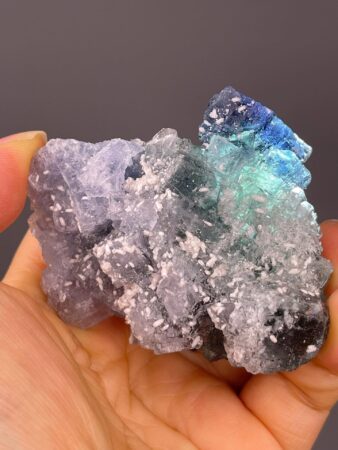 Fluorite Crystal Specimen - Multicolor with Quartz - From Fujian - Natural Blue Green Mineral