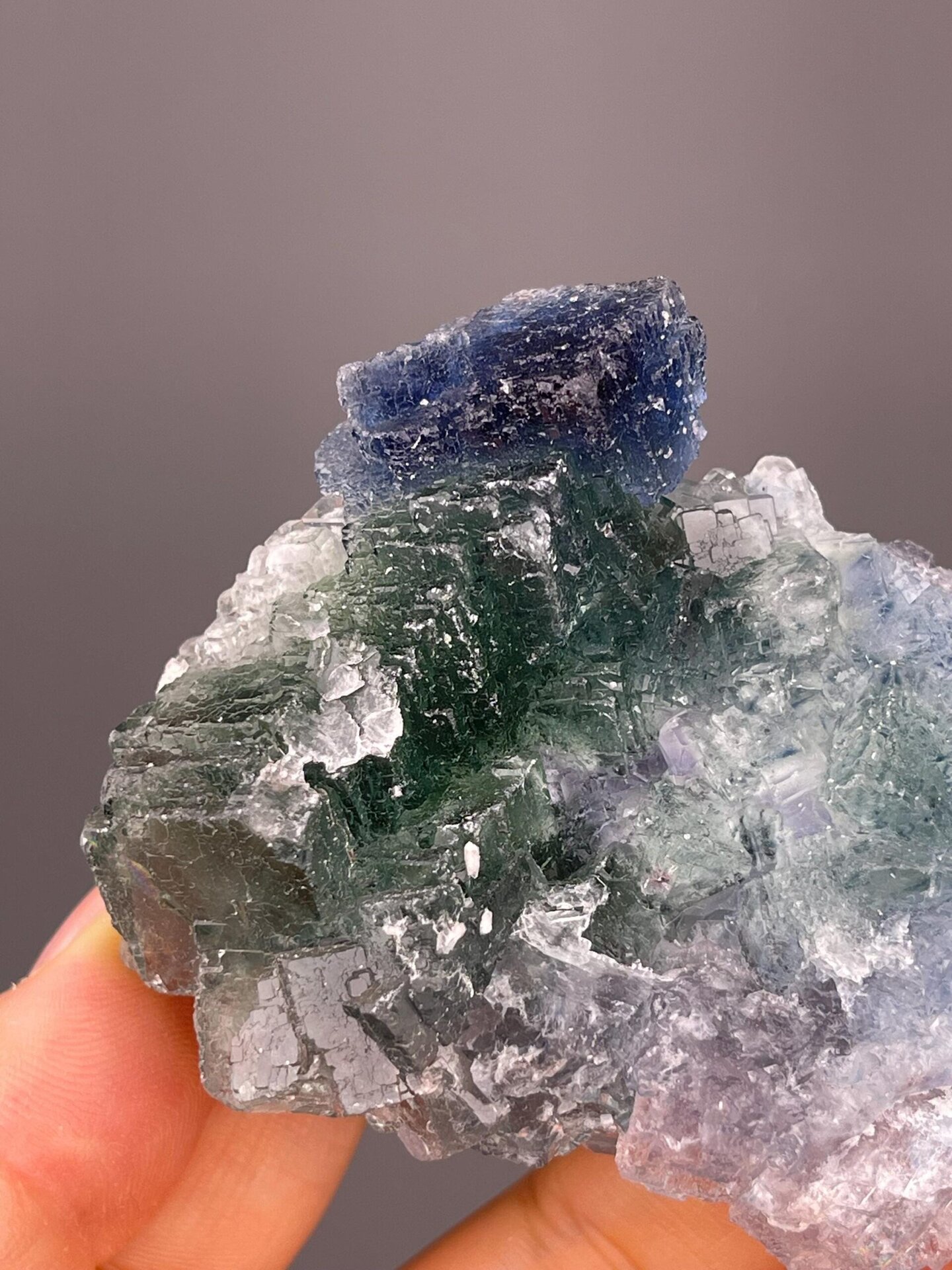 Blue and green fluorite with cubic crystal habit, Fujian Province