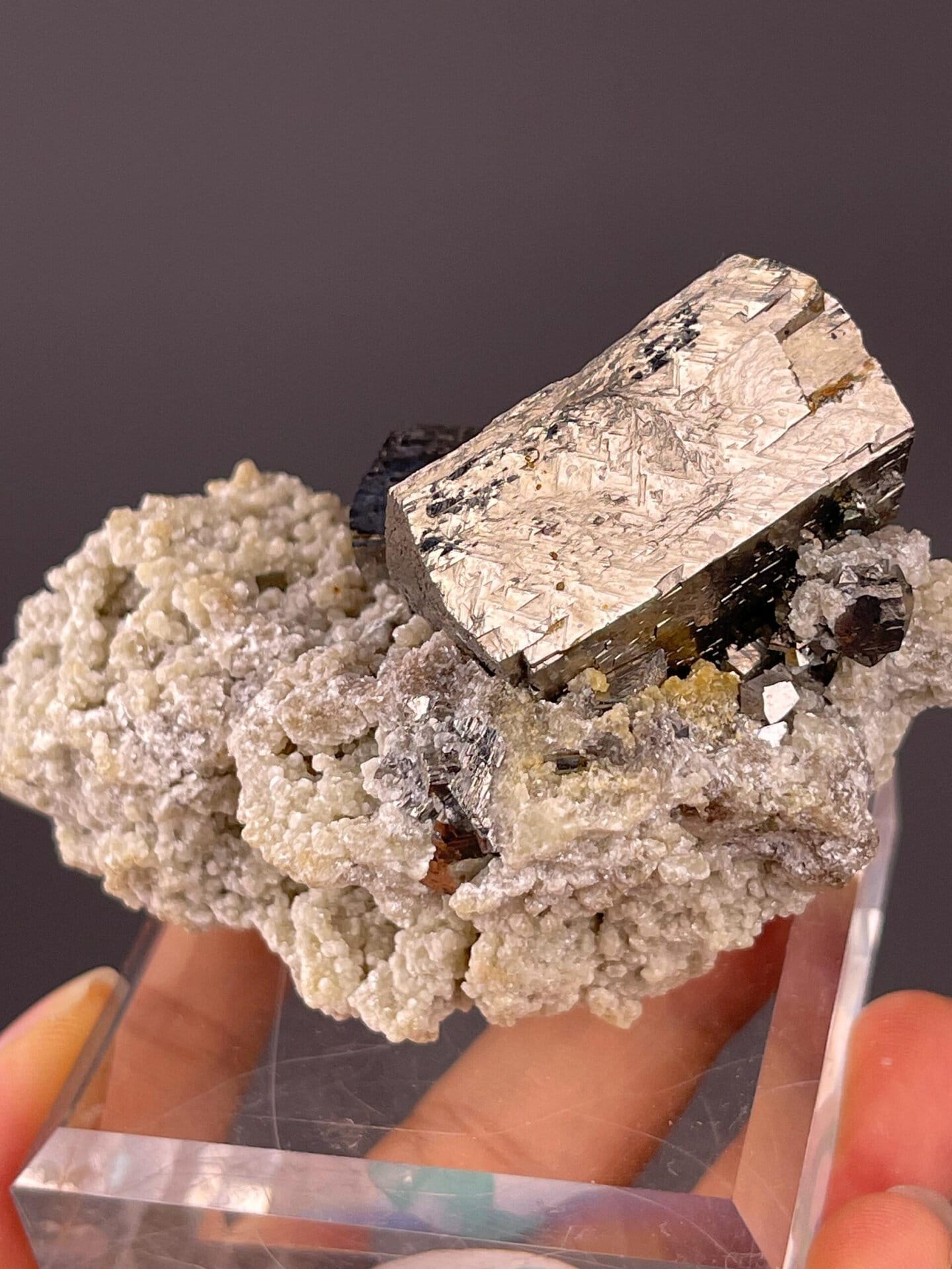 Iridescent chalcopyrite on matrix, 8.82 oz, metallic luster