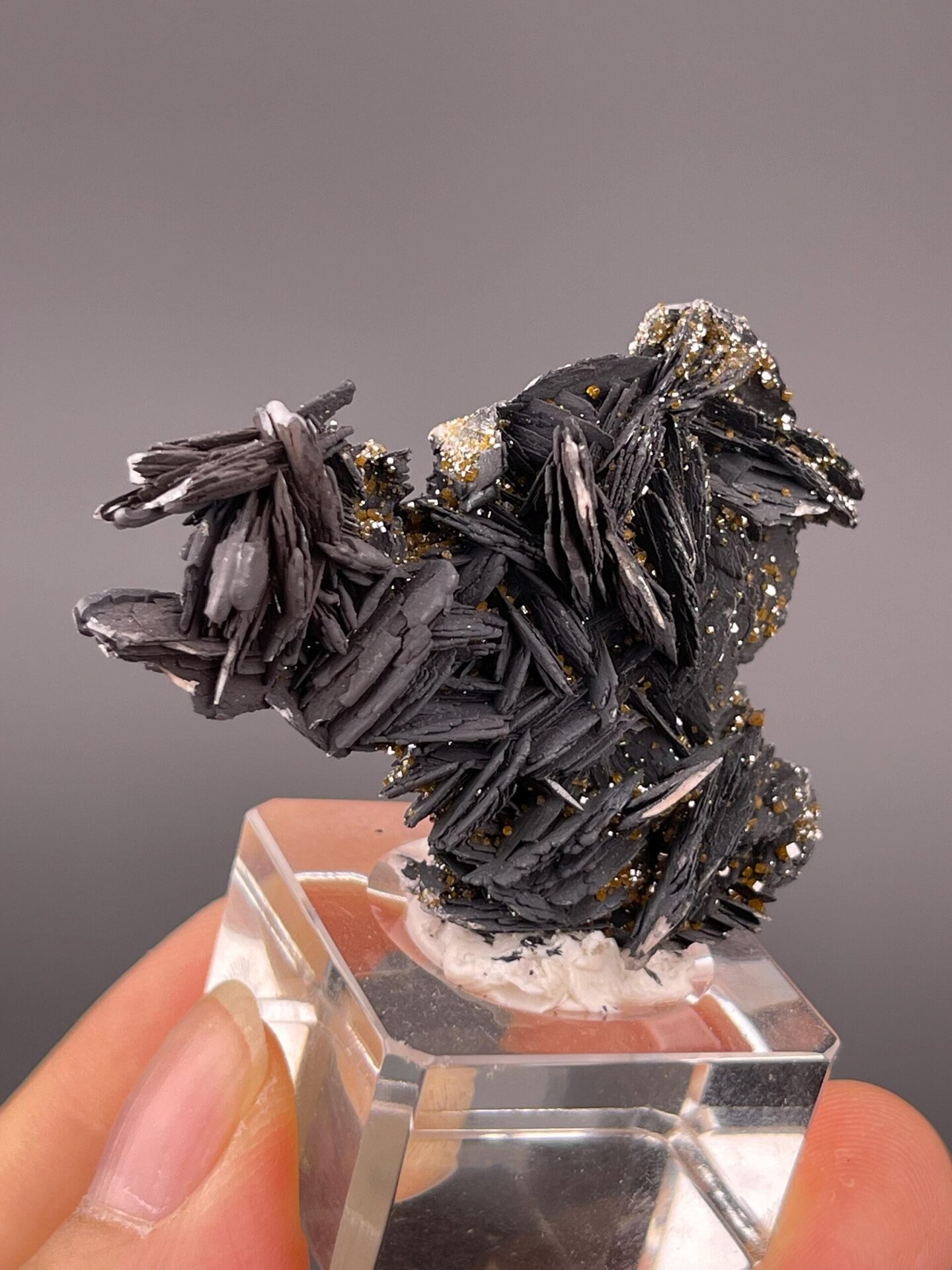 Detail of vanadinite crystals on barite blade surface