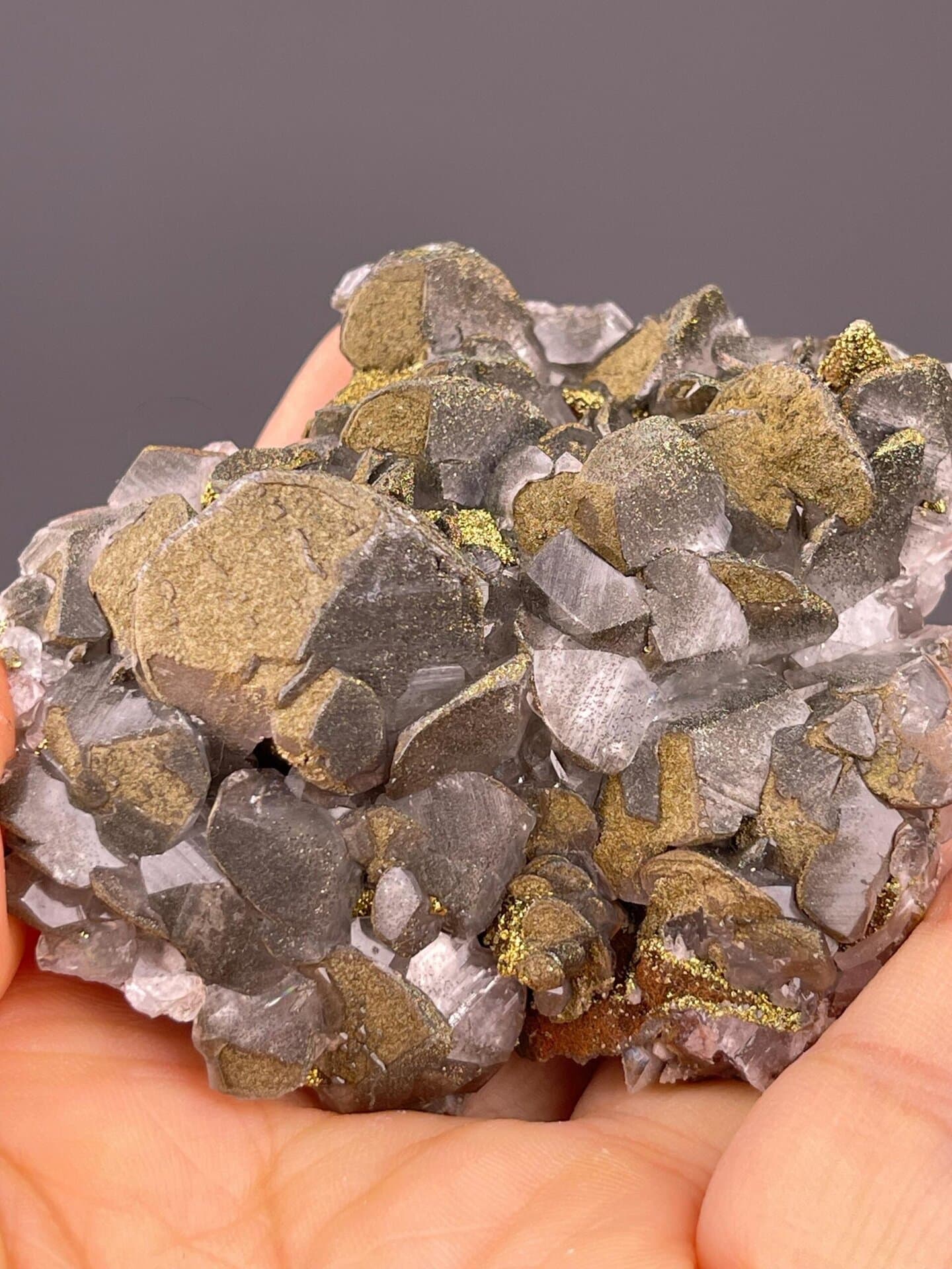 Back view of Mercedes formation calcite-pyrite, Daye Mine