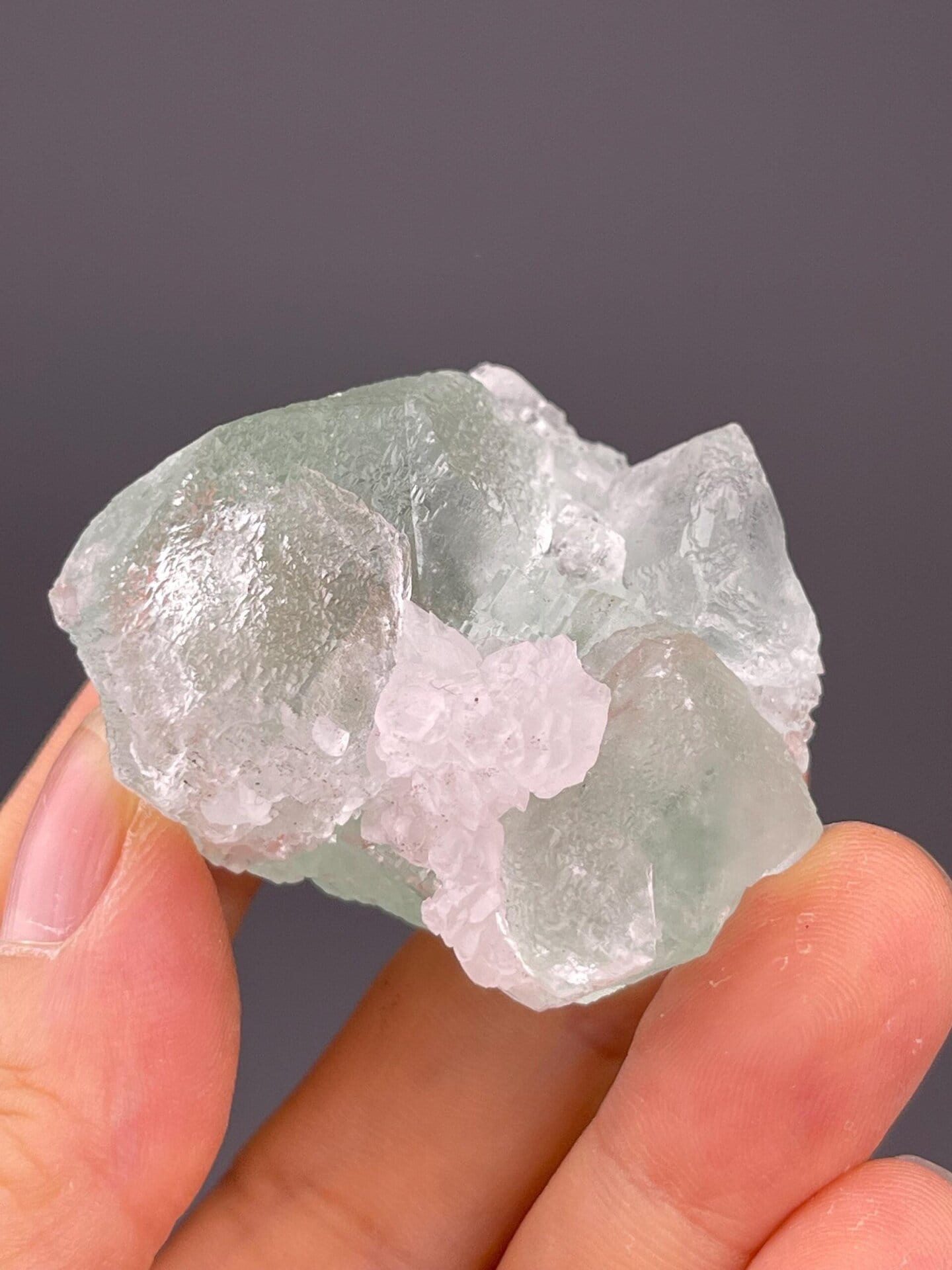 Top view of mint fluorite and calcite association