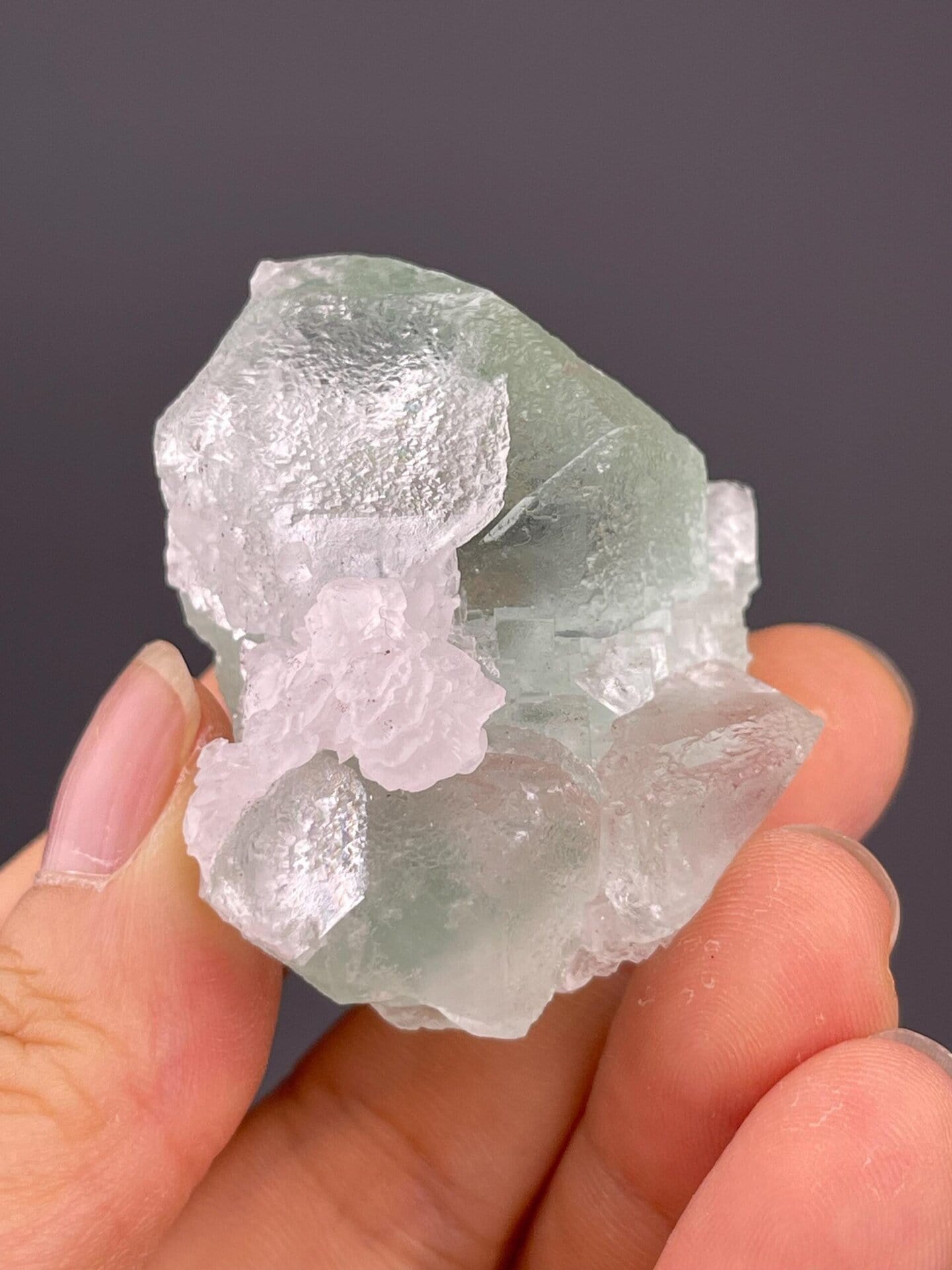 Rare mint green fluorite with calcite from China