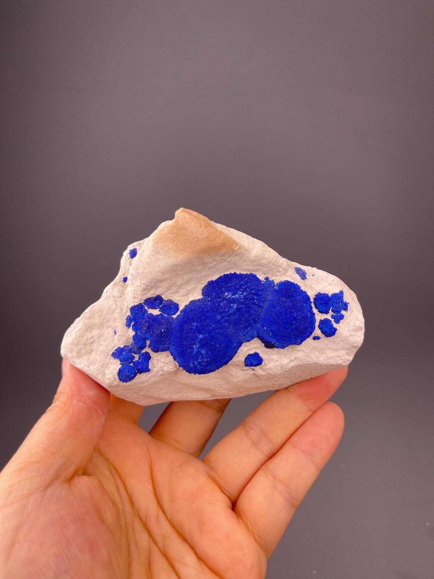Side view of azurite cluster, 4×2.5×2 in, Australia