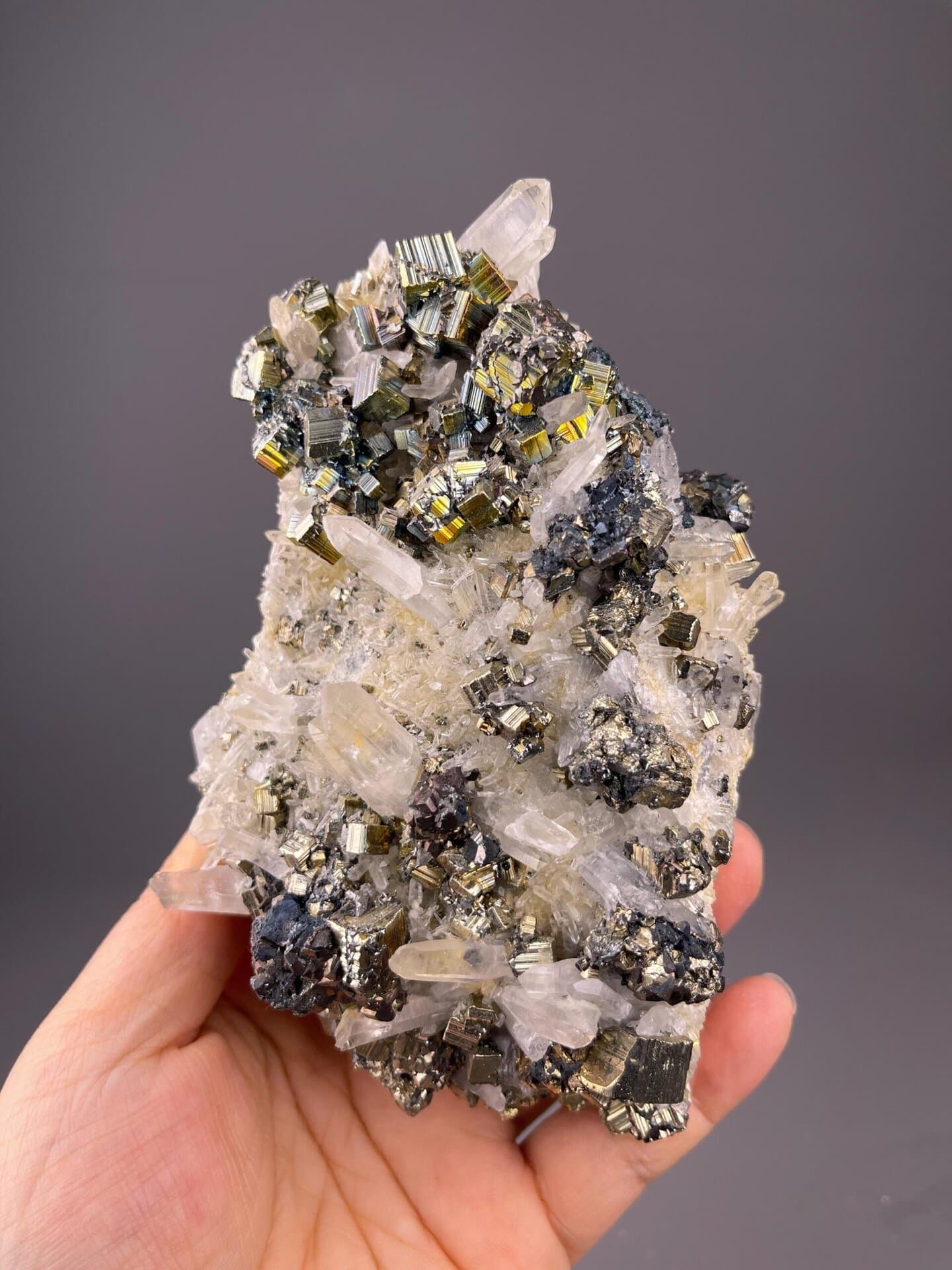Top view of pyrite cubes showing perfect geometric form