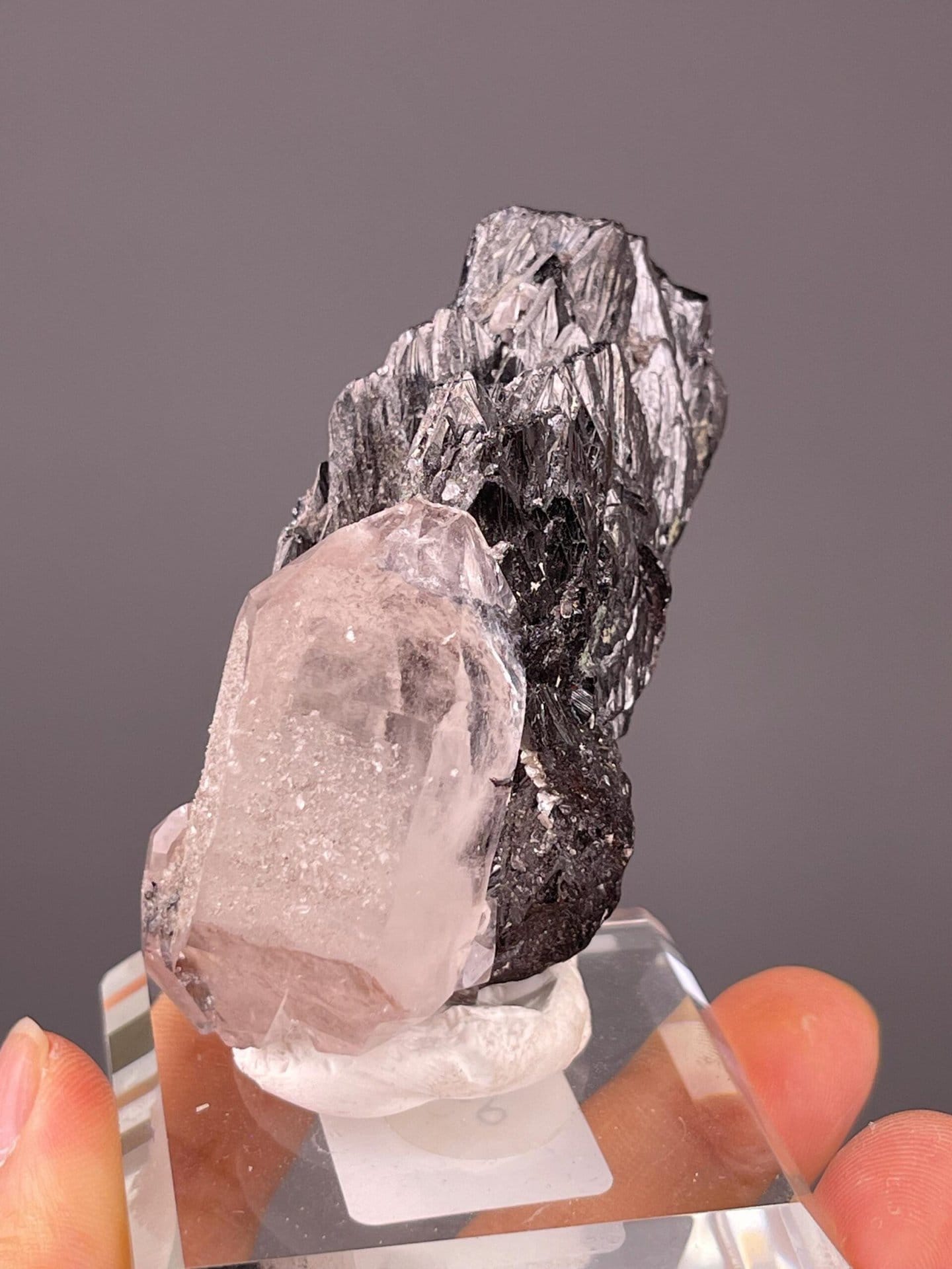 Front view of cassiterite-quartz specimen, 1.3×1.4×2.7 in