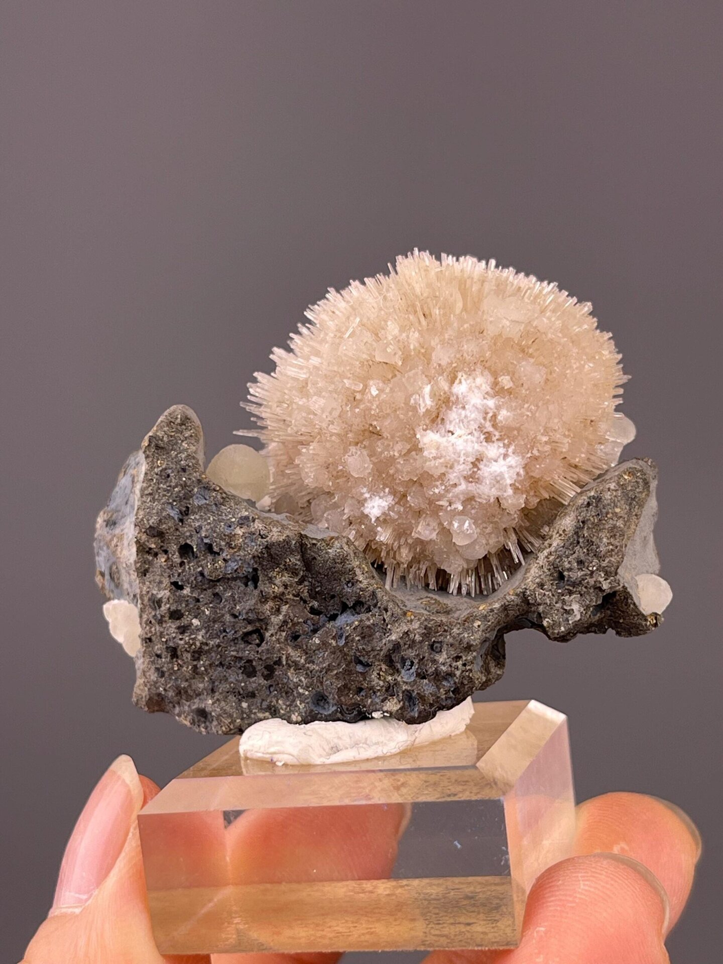 Top view of radial stilbite formation on basalt