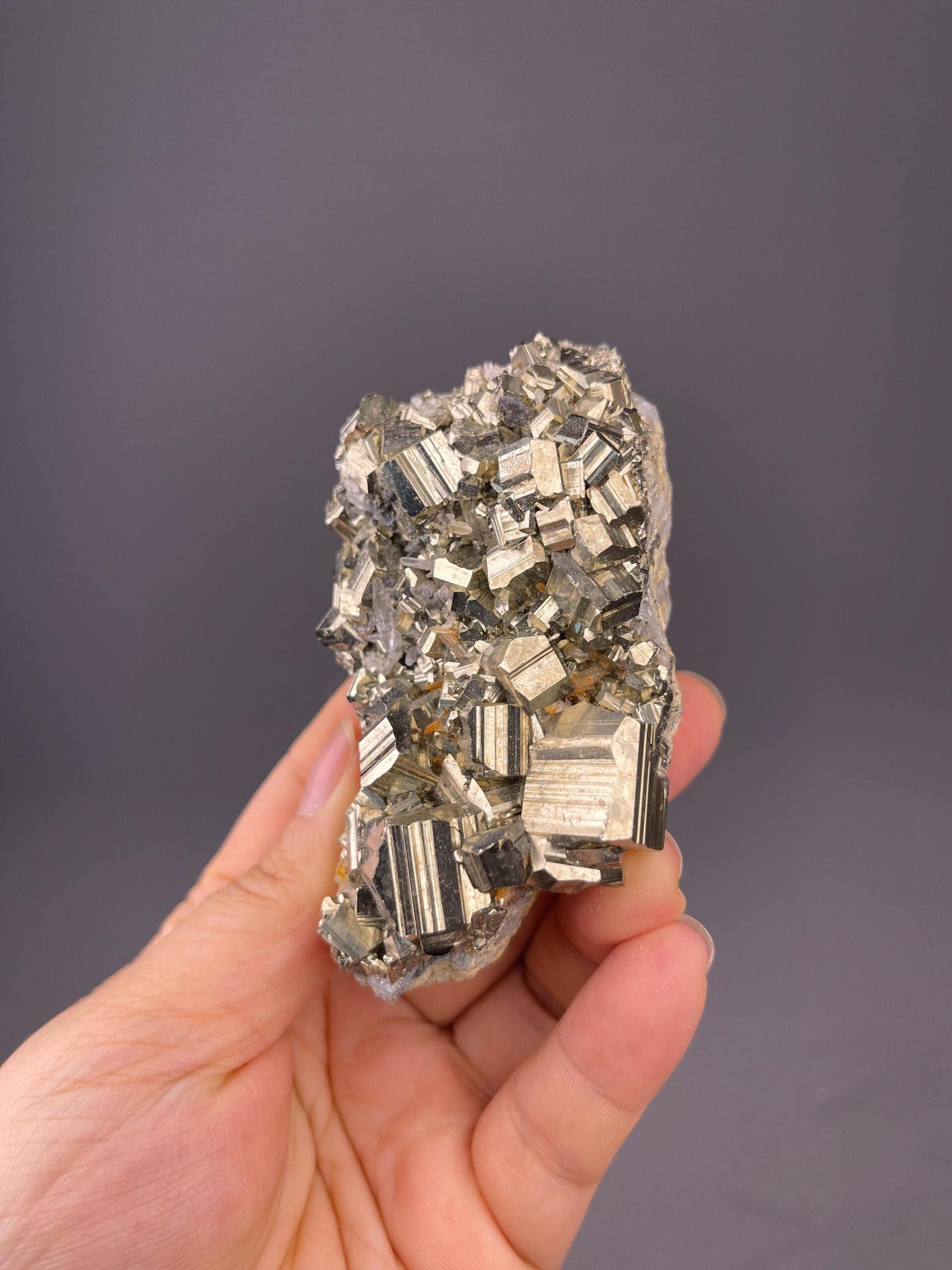 Back view of Spanish cubic pyrite cluster, Navajún
