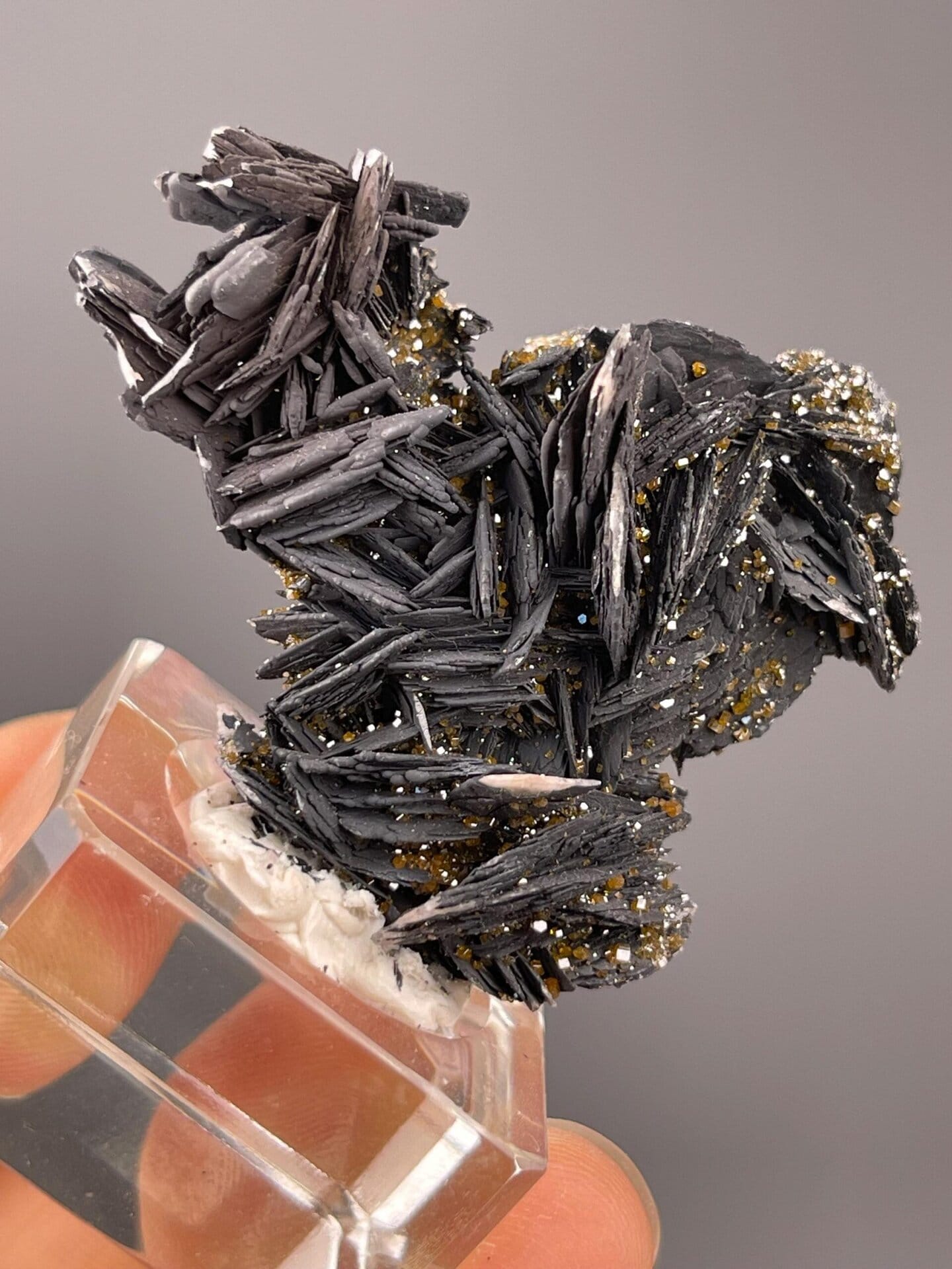 Black barite and red vanadinite cluster, Morocco collector specimen