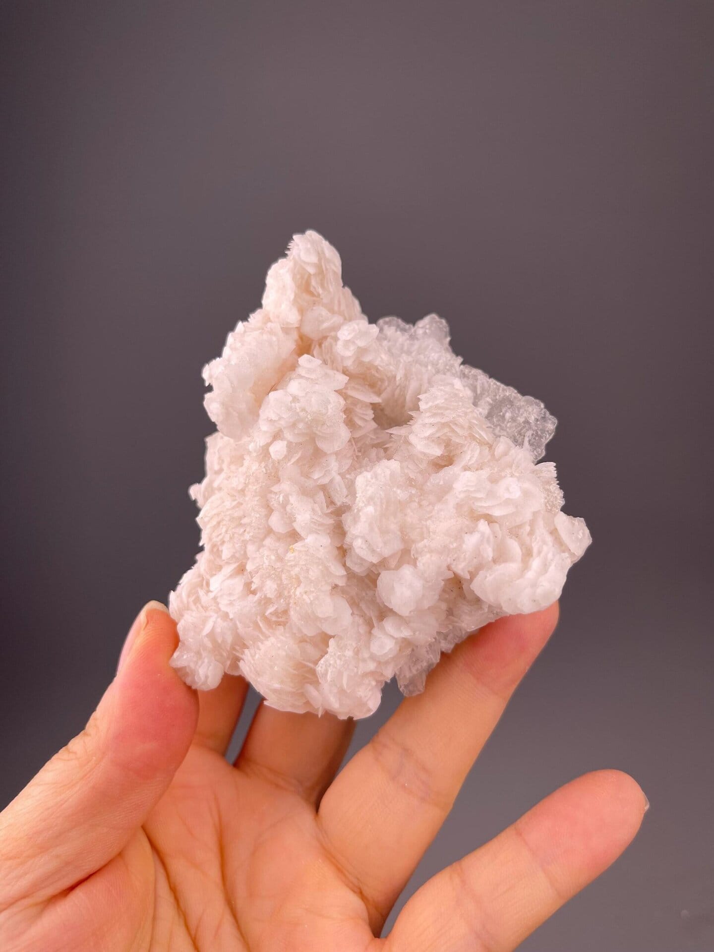 Pink fluorescent calcite flower cluster, Yaogangxian Mine, Hunan