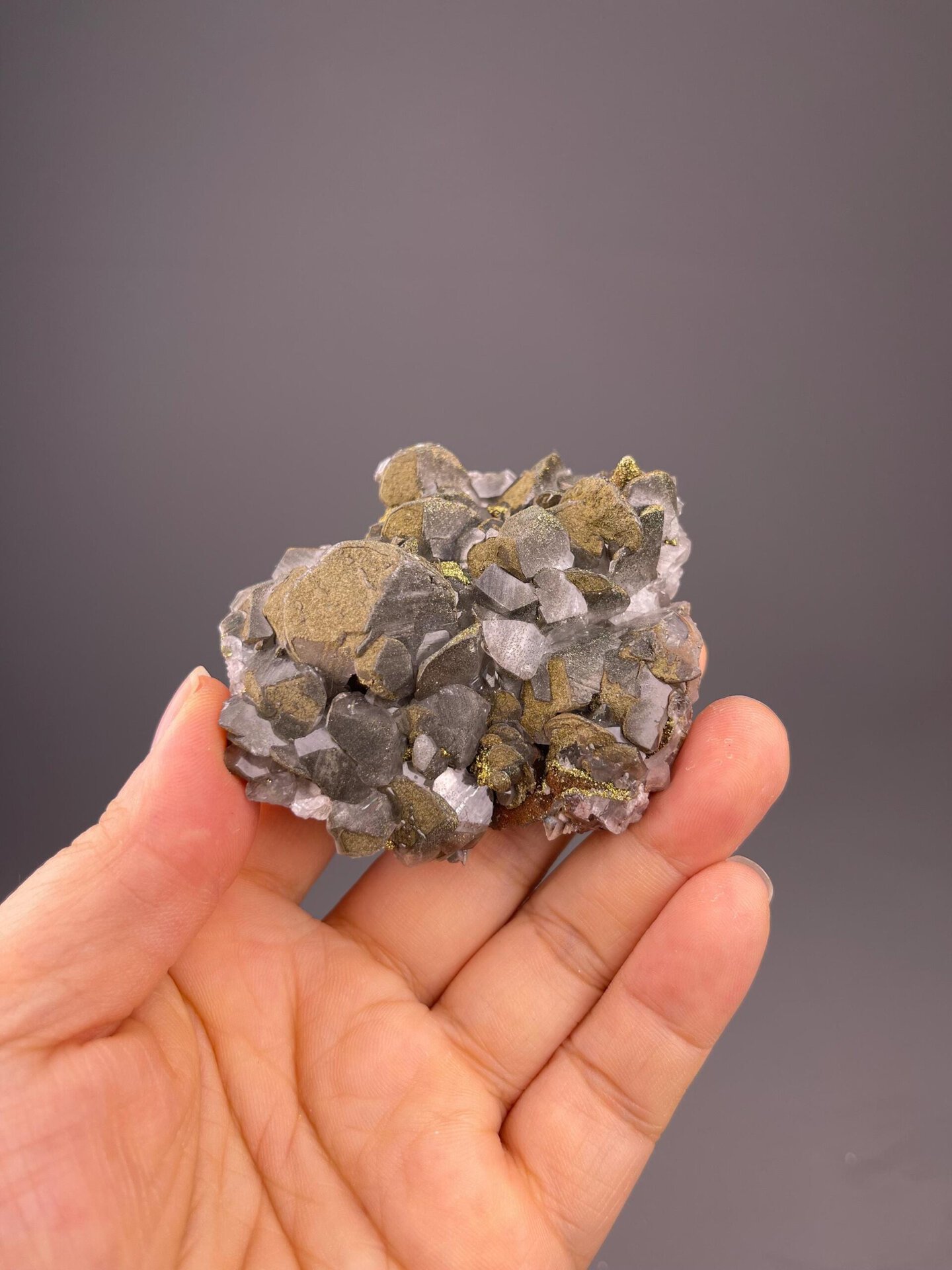 Side view of calcite and pyrite cluster, Daye Mine, Hubei