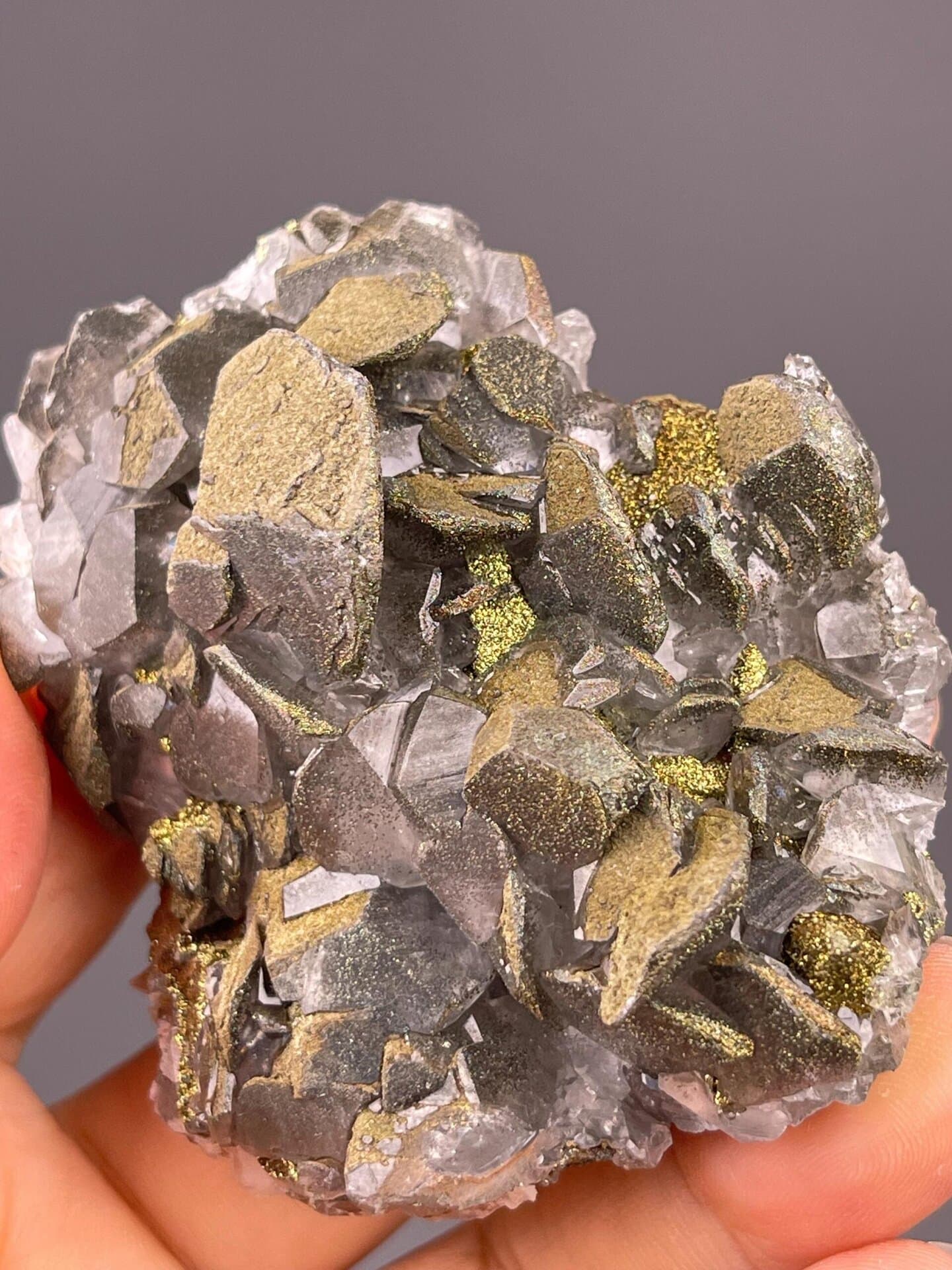 Detail of pyrite crystals within calcite formation