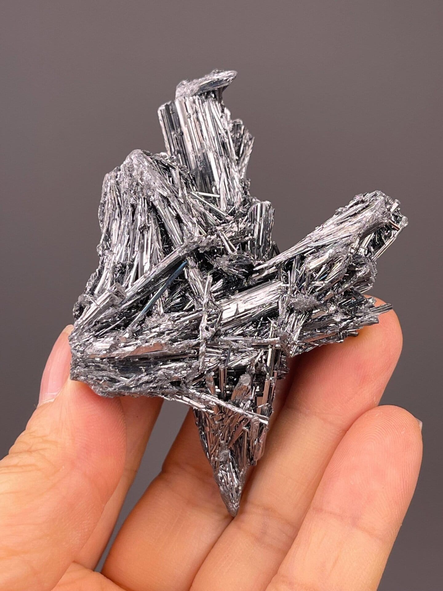 Top view of intergrown acicular stibnite arrangement