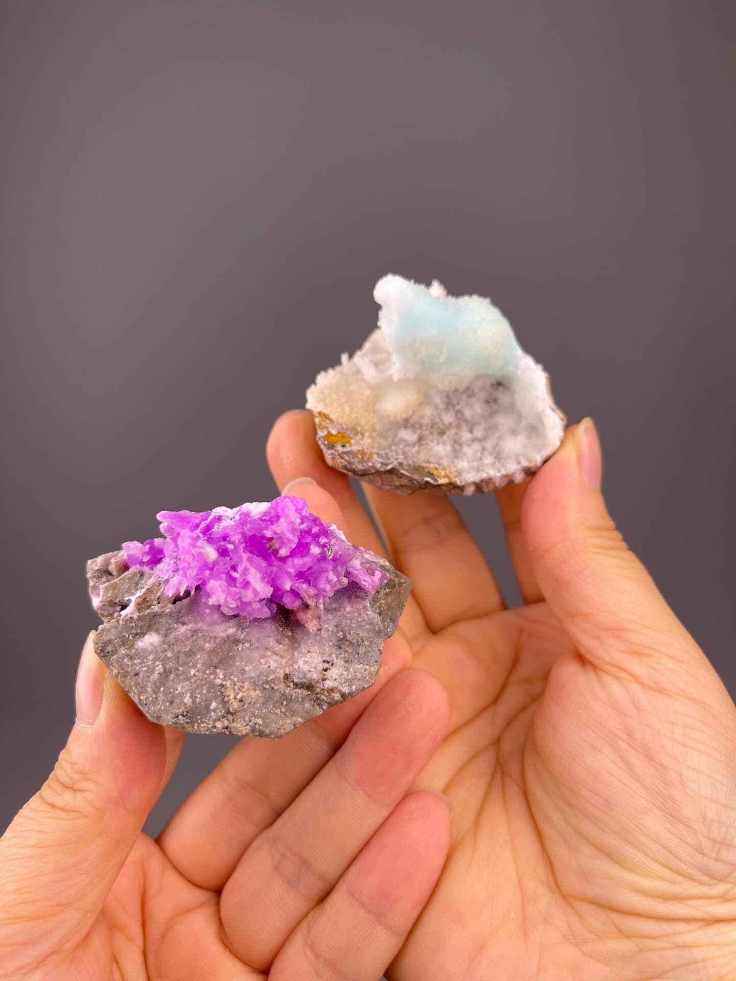 Rhodochrosite and hemimorphite matched pair, Yunnan, China
