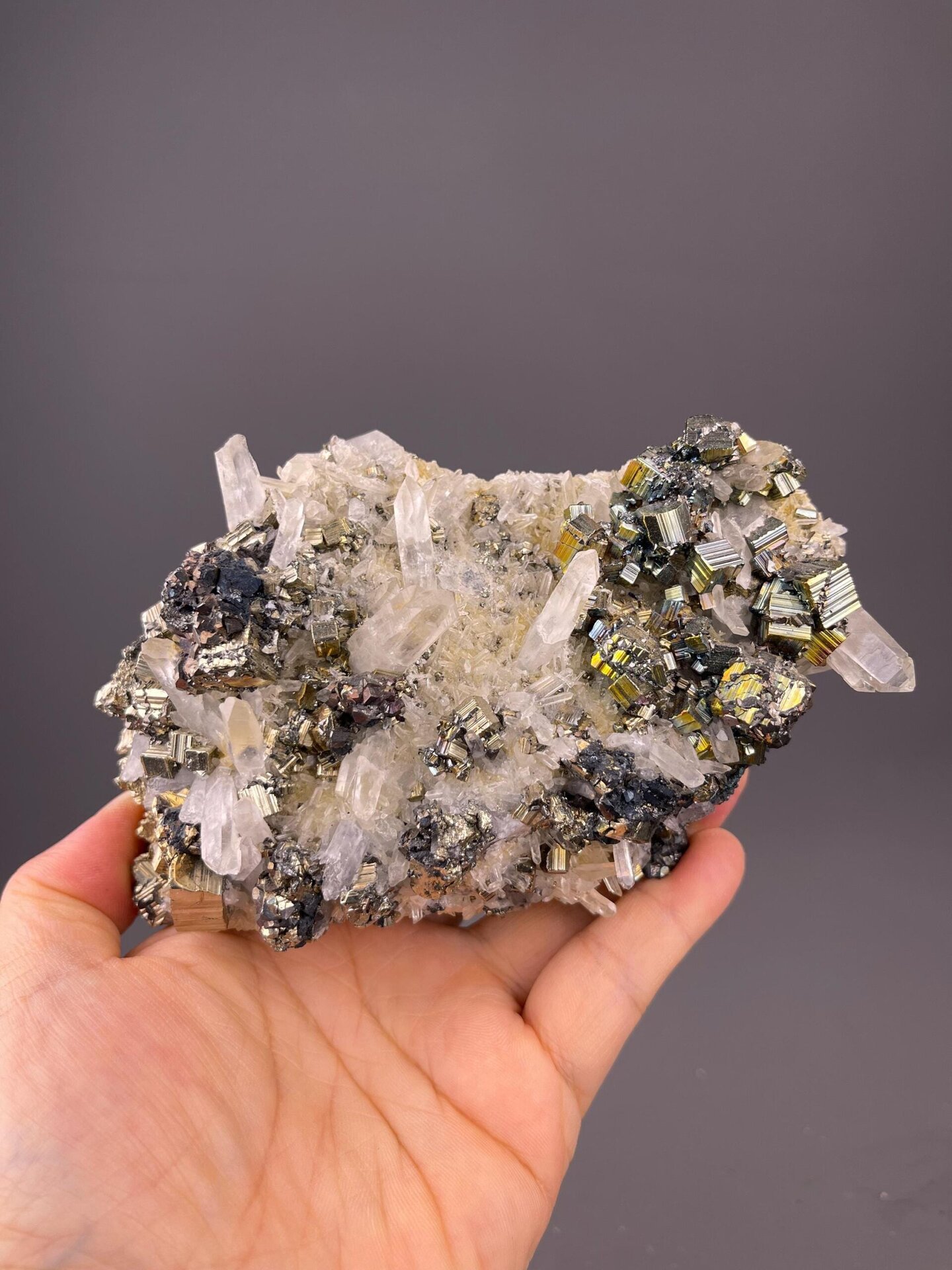 Side view of pyrite cluster, 5×3×2 in, Navajún, Spain